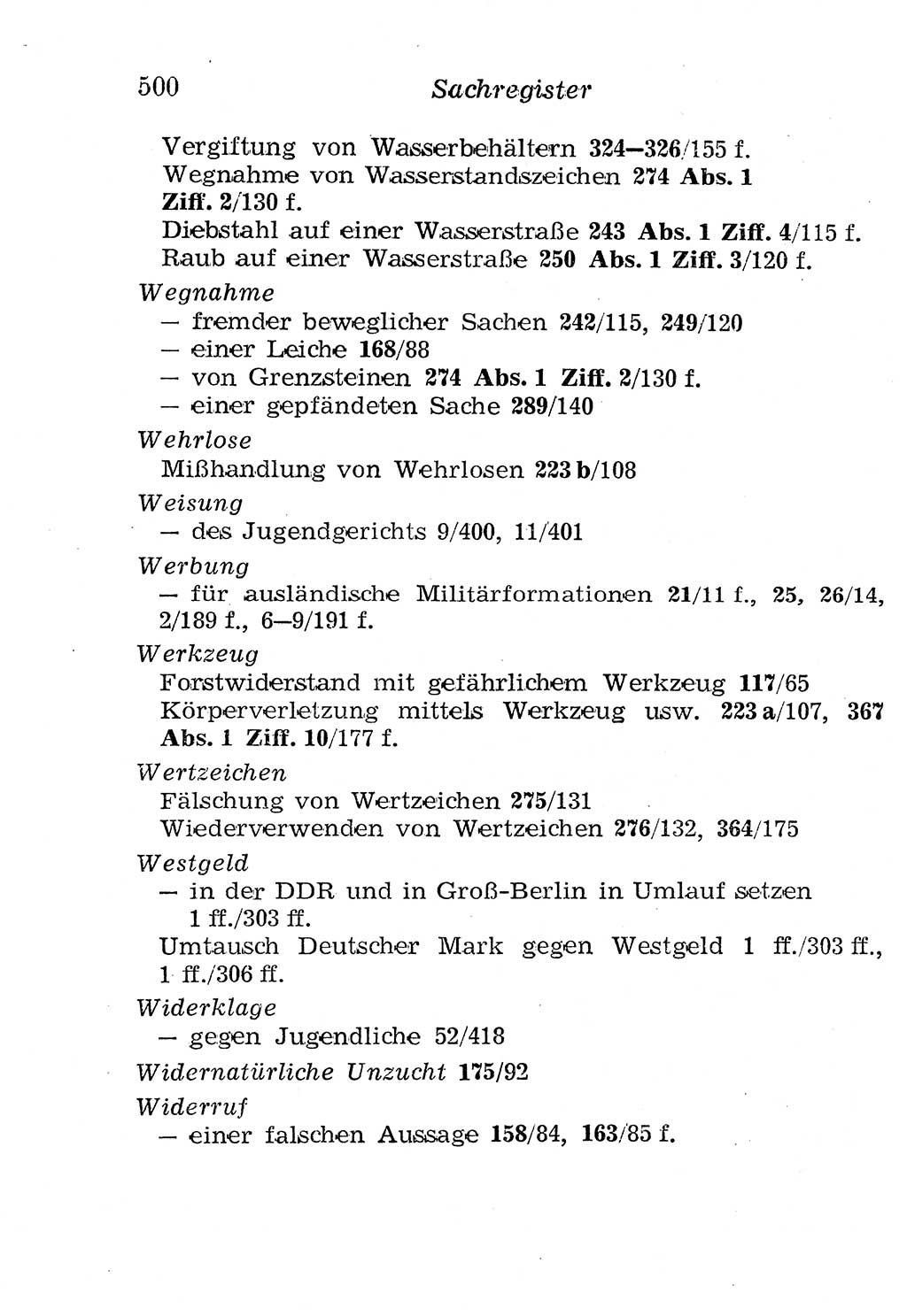 Strafgesetzbuch (StGB) und andere Strafgesetze [Deutsche Demokratische Republik (DDR)] 1958, Seite 500 (StGB Strafges. DDR 1958, S. 500)