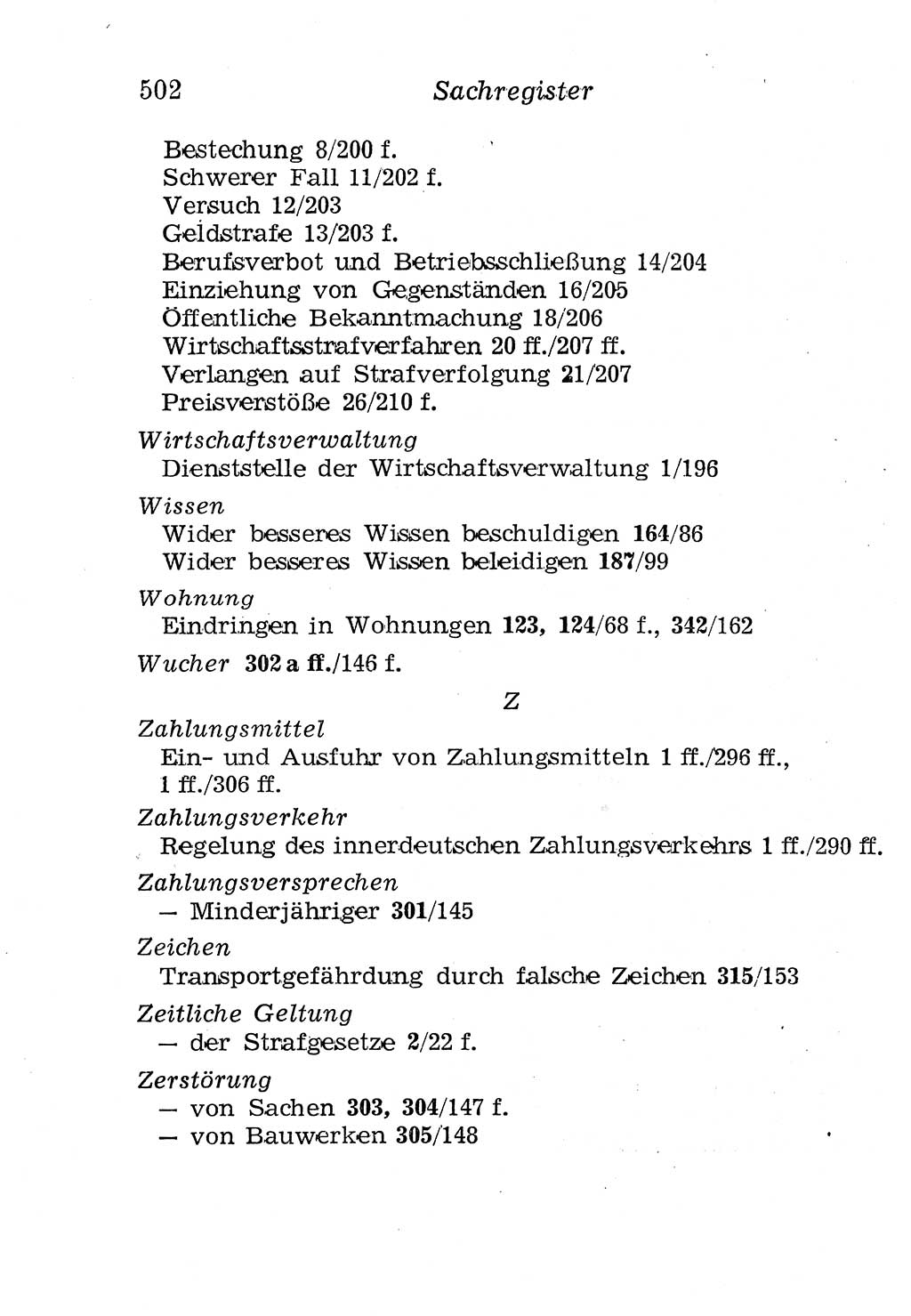 Strafgesetzbuch (StGB) und andere Strafgesetze [Deutsche Demokratische Republik (DDR)] 1958, Seite 502 (StGB Strafges. DDR 1958, S. 502)