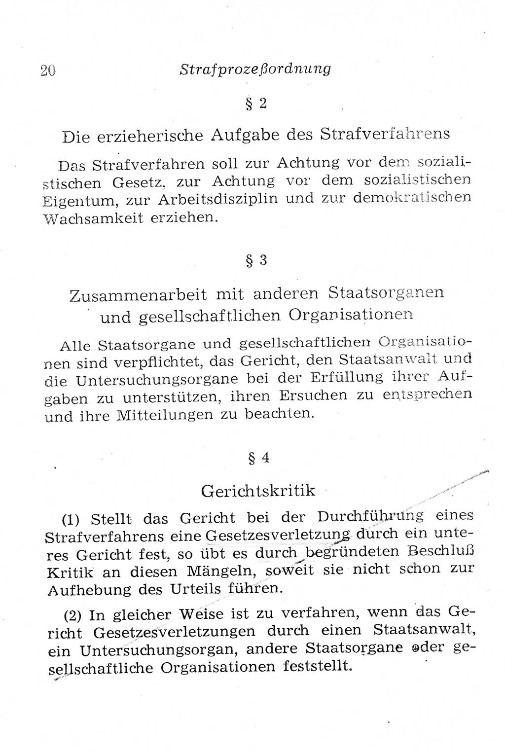 Strafprozeßordnung (StPO), Gerichtsverfassungsgesetz (GVG), Staatsanwaltsgesetz (StAG), Jugendgerichtsgesetz (JGG) und Strafregistergesetz (StRegG) [Deutsche Demokratische Republik (DDR)] 1958, Seite 20 (StPO GVG StAG JGG StRegG DDR 1958, S. 20)