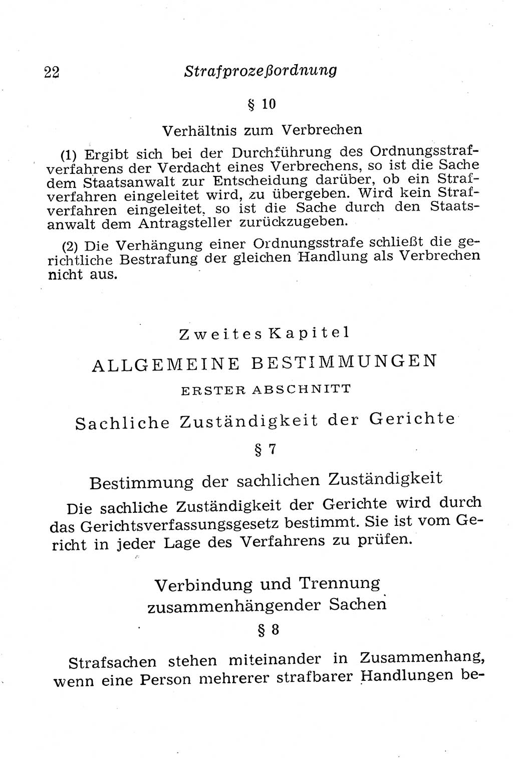 Strafprozeßordnung (StPO), Gerichtsverfassungsgesetz (GVG), Staatsanwaltsgesetz (StAG), Jugendgerichtsgesetz (JGG) und Strafregistergesetz (StRegG) [Deutsche Demokratische Republik (DDR)] 1958, Seite 22 (StPO GVG StAG JGG StRegG DDR 1958, S. 22)