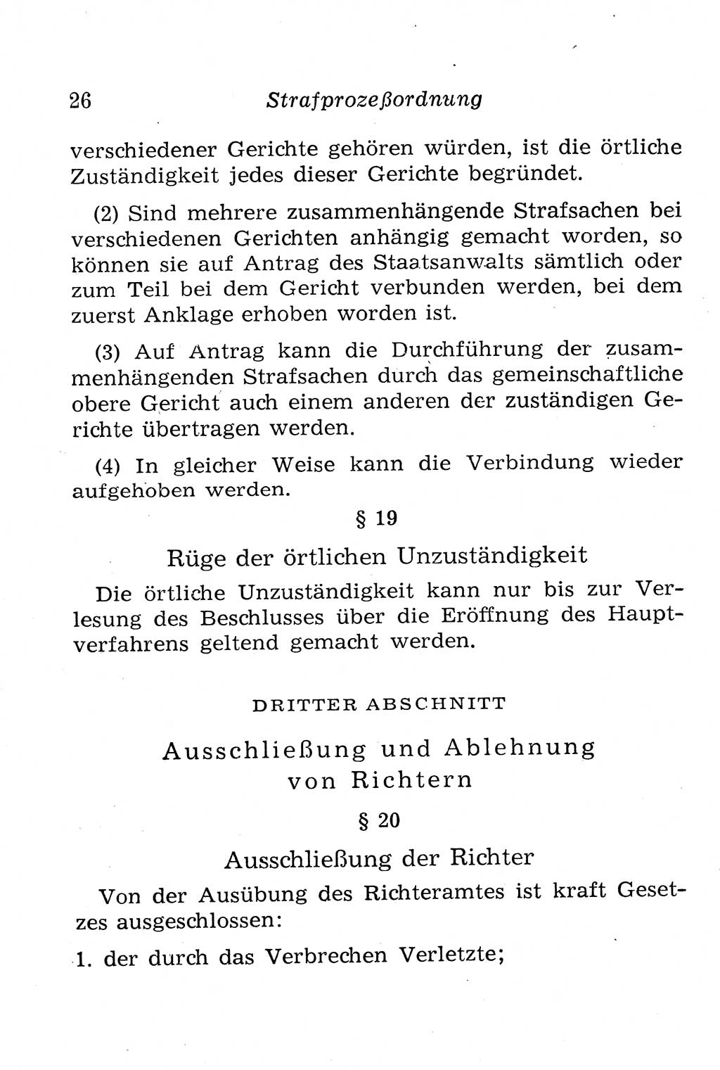 Strafprozeßordnung (StPO), Gerichtsverfassungsgesetz (GVG), Staatsanwaltsgesetz (StAG), Jugendgerichtsgesetz (JGG) und Strafregistergesetz (StRegG) [Deutsche Demokratische Republik (DDR)] 1958, Seite 26 (StPO GVG StAG JGG StRegG DDR 1958, S. 26)