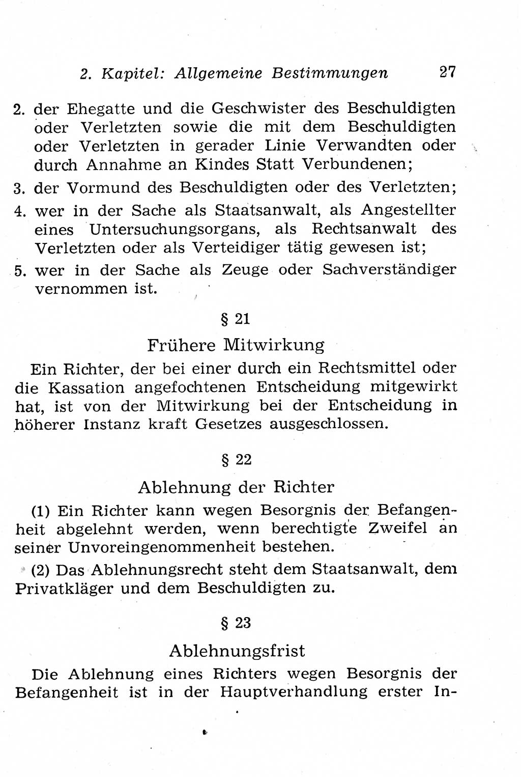 Strafprozeßordnung (StPO), Gerichtsverfassungsgesetz (GVG), Staatsanwaltsgesetz (StAG), Jugendgerichtsgesetz (JGG) und Strafregistergesetz (StRegG) [Deutsche Demokratische Republik (DDR)] 1958, Seite 27 (StPO GVG StAG JGG StRegG DDR 1958, S. 27)