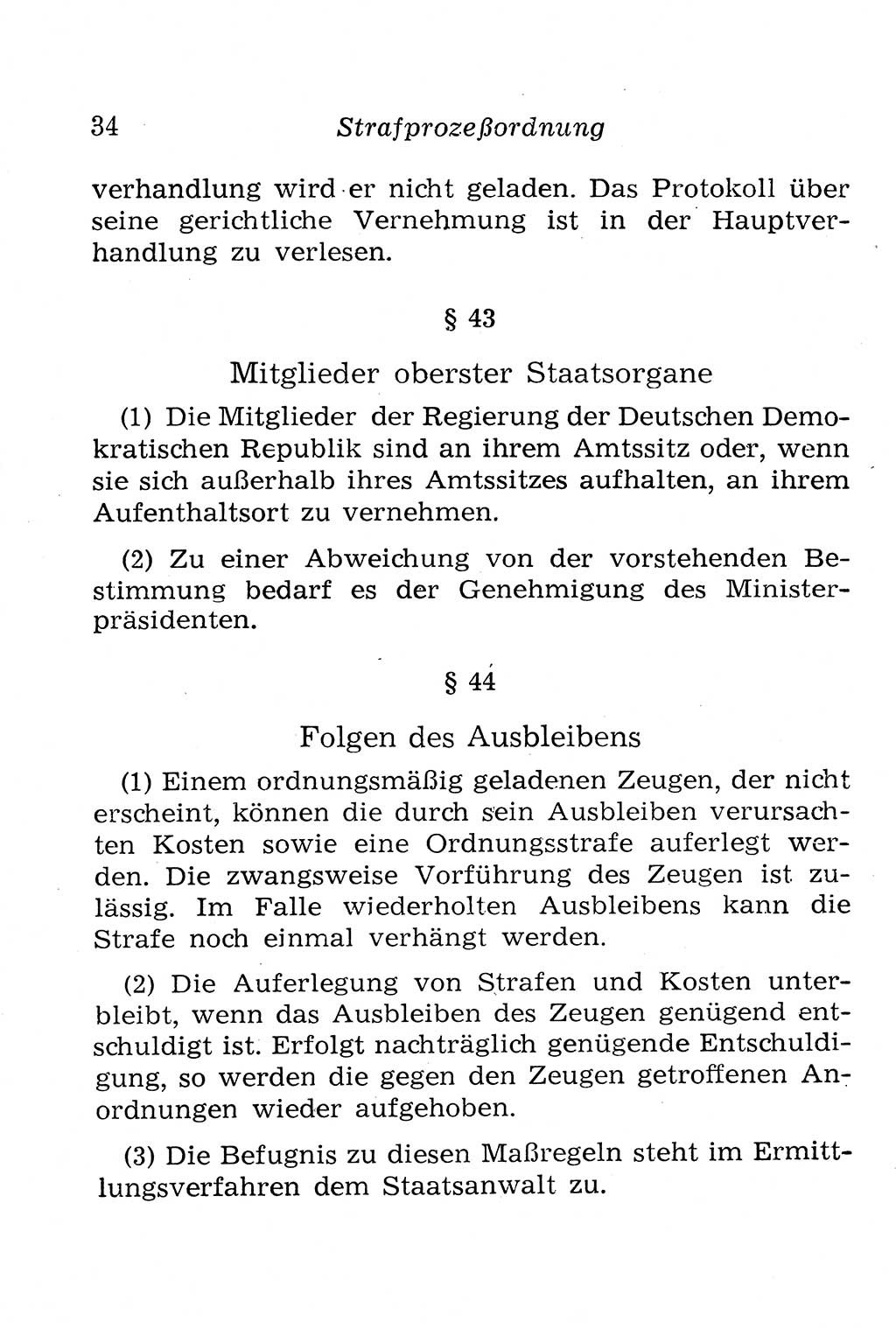 Strafprozeßordnung (StPO), Gerichtsverfassungsgesetz (GVG), Staatsanwaltsgesetz (StAG), Jugendgerichtsgesetz (JGG) und Strafregistergesetz (StRegG) [Deutsche Demokratische Republik (DDR)] 1958, Seite 34 (StPO GVG StAG JGG StRegG DDR 1958, S. 34)