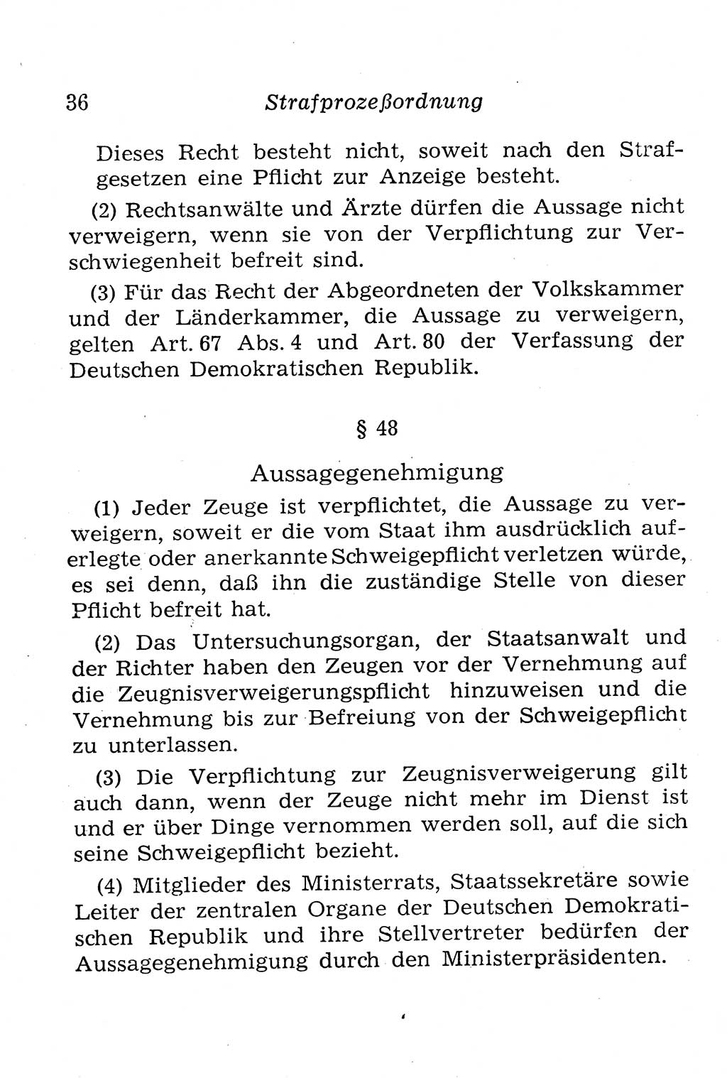 Strafprozeßordnung (StPO), Gerichtsverfassungsgesetz (GVG), Staatsanwaltsgesetz (StAG), Jugendgerichtsgesetz (JGG) und Strafregistergesetz (StRegG) [Deutsche Demokratische Republik (DDR)] 1958, Seite 36 (StPO GVG StAG JGG StRegG DDR 1958, S. 36)