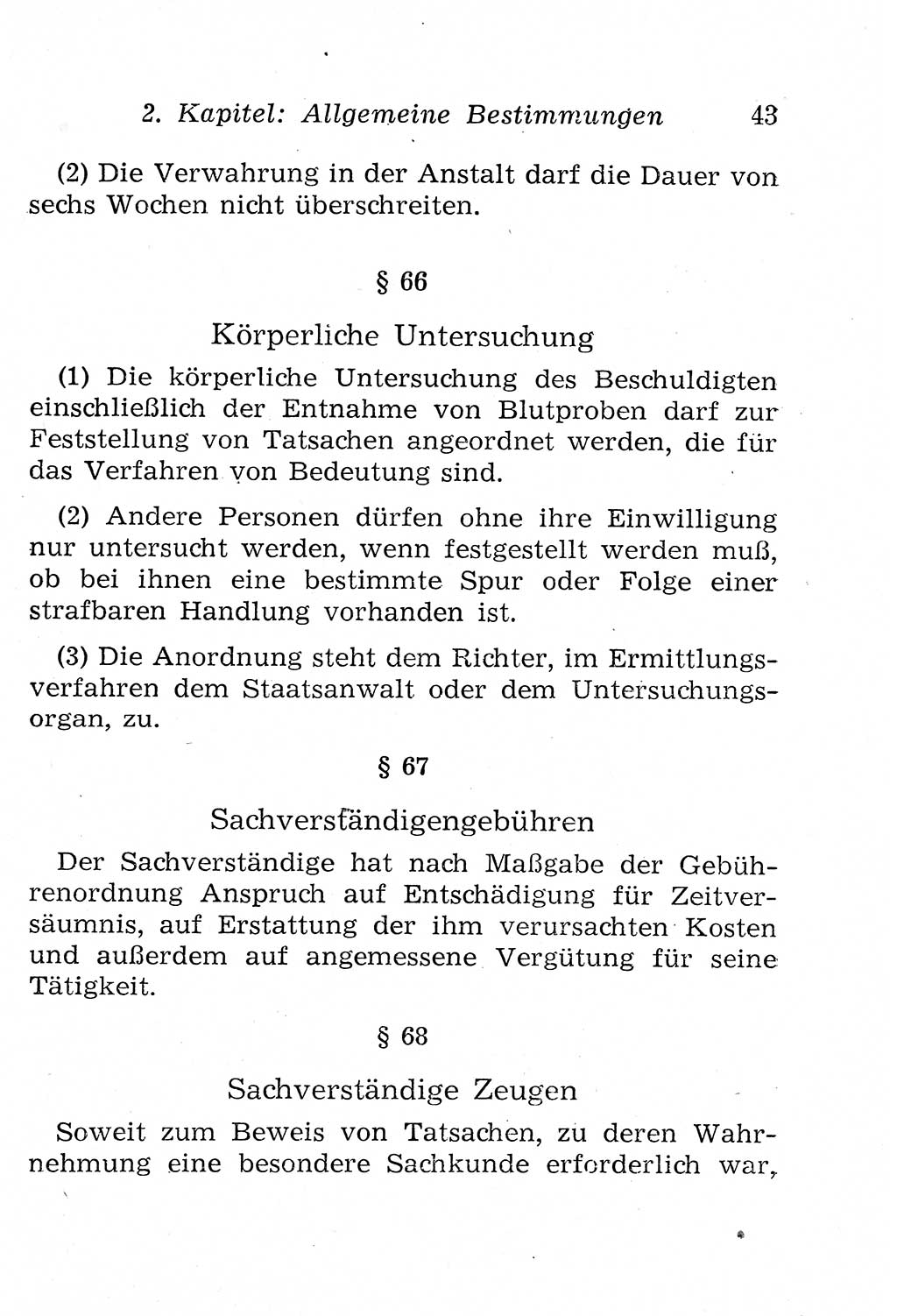 Strafprozeßordnung (StPO), Gerichtsverfassungsgesetz (GVG), Staatsanwaltsgesetz (StAG), Jugendgerichtsgesetz (JGG) und Strafregistergesetz (StRegG) [Deutsche Demokratische Republik (DDR)] 1958, Seite 43 (StPO GVG StAG JGG StRegG DDR 1958, S. 43)