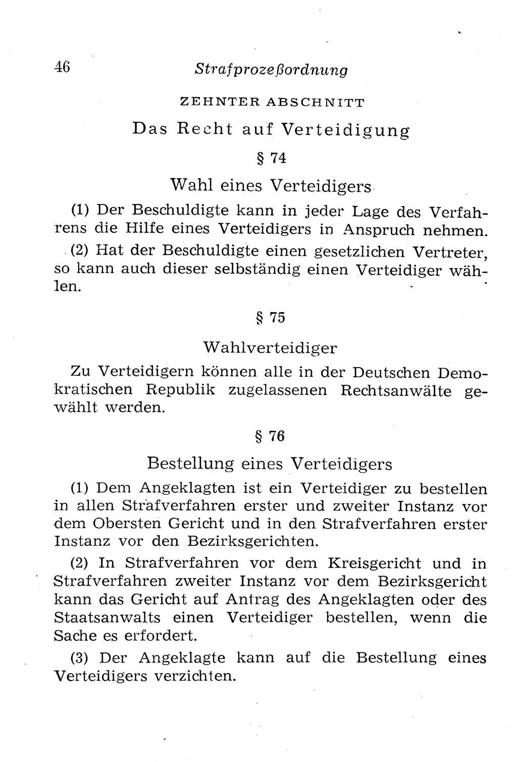 Strafprozeßordnung (StPO), Gerichtsverfassungsgesetz (GVG), Staatsanwaltsgesetz (StAG), Jugendgerichtsgesetz (JGG) und Strafregistergesetz (StRegG) [Deutsche Demokratische Republik (DDR)] 1958, Seite 46 (StPO GVG StAG JGG StRegG DDR 1958, S. 46)