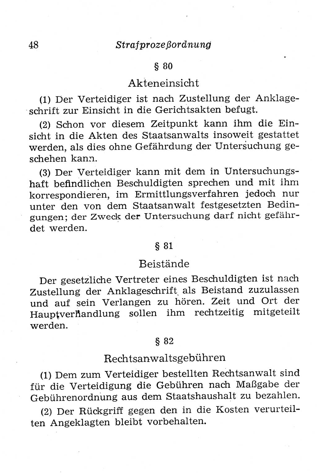 Strafprozeßordnung (StPO), Gerichtsverfassungsgesetz (GVG), Staatsanwaltsgesetz (StAG), Jugendgerichtsgesetz (JGG) und Strafregistergesetz (StRegG) [Deutsche Demokratische Republik (DDR)] 1958, Seite 48 (StPO GVG StAG JGG StRegG DDR 1958, S. 48)