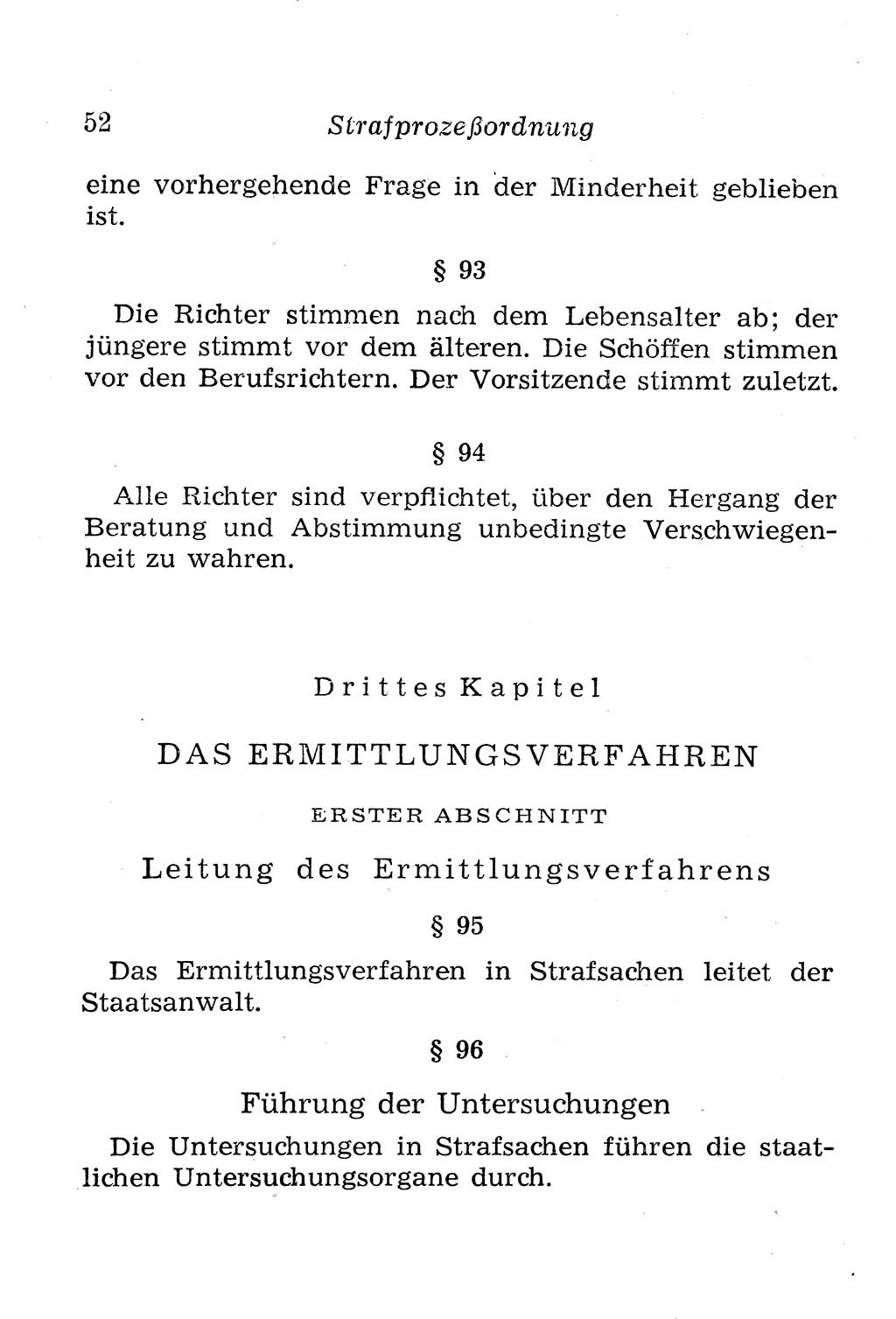 Strafprozeßordnung (StPO), Gerichtsverfassungsgesetz (GVG), Staatsanwaltsgesetz (StAG), Jugendgerichtsgesetz (JGG) und Strafregistergesetz (StRegG) [Deutsche Demokratische Republik (DDR)] 1958, Seite 52 (StPO GVG StAG JGG StRegG DDR 1958, S. 52)