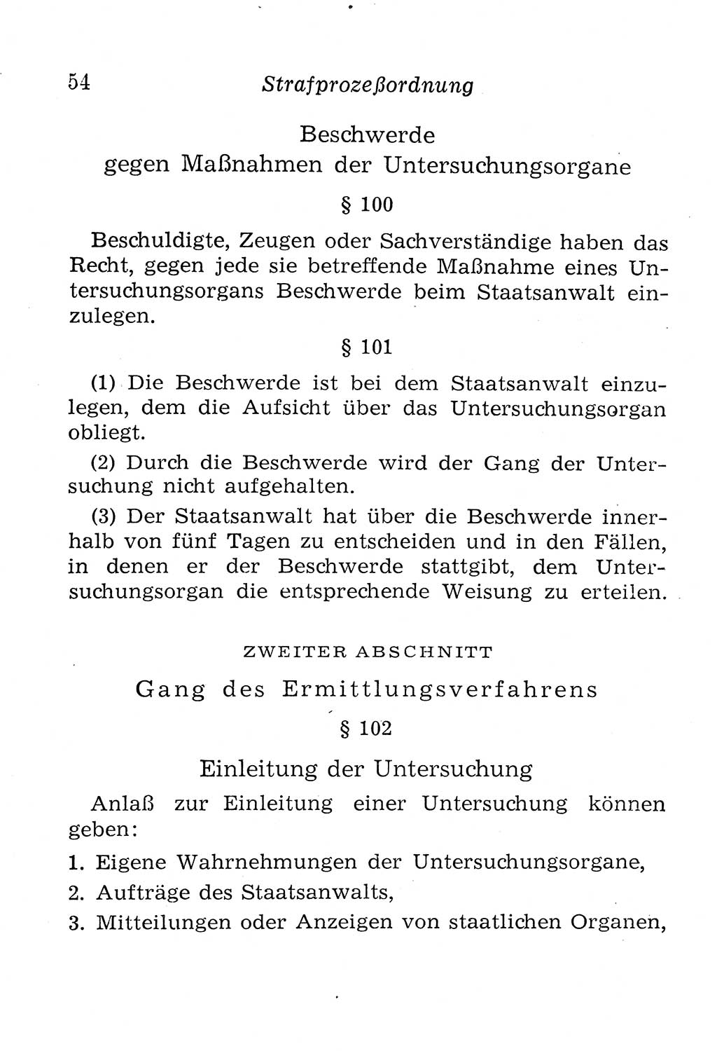 Strafprozeßordnung (StPO), Gerichtsverfassungsgesetz (GVG), Staatsanwaltsgesetz (StAG), Jugendgerichtsgesetz (JGG) und Strafregistergesetz (StRegG) [Deutsche Demokratische Republik (DDR)] 1958, Seite 54 (StPO GVG StAG JGG StRegG DDR 1958, S. 54)
