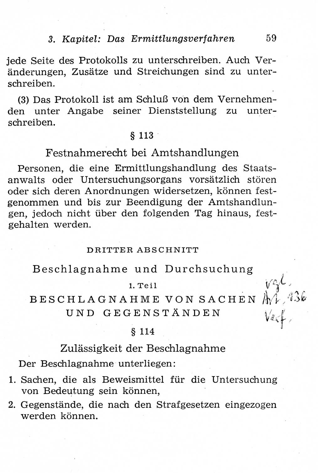 Strafprozeßordnung (StPO), Gerichtsverfassungsgesetz (GVG), Staatsanwaltsgesetz (StAG), Jugendgerichtsgesetz (JGG) und Strafregistergesetz (StRegG) [Deutsche Demokratische Republik (DDR)] 1958, Seite 59 (StPO GVG StAG JGG StRegG DDR 1958, S. 59)