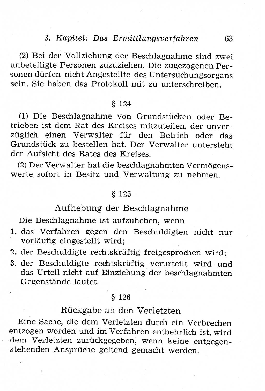 Strafprozeßordnung (StPO), Gerichtsverfassungsgesetz (GVG), Staatsanwaltsgesetz (StAG), Jugendgerichtsgesetz (JGG) und Strafregistergesetz (StRegG) [Deutsche Demokratische Republik (DDR)] 1958, Seite 63 (StPO GVG StAG JGG StRegG DDR 1958, S. 63)