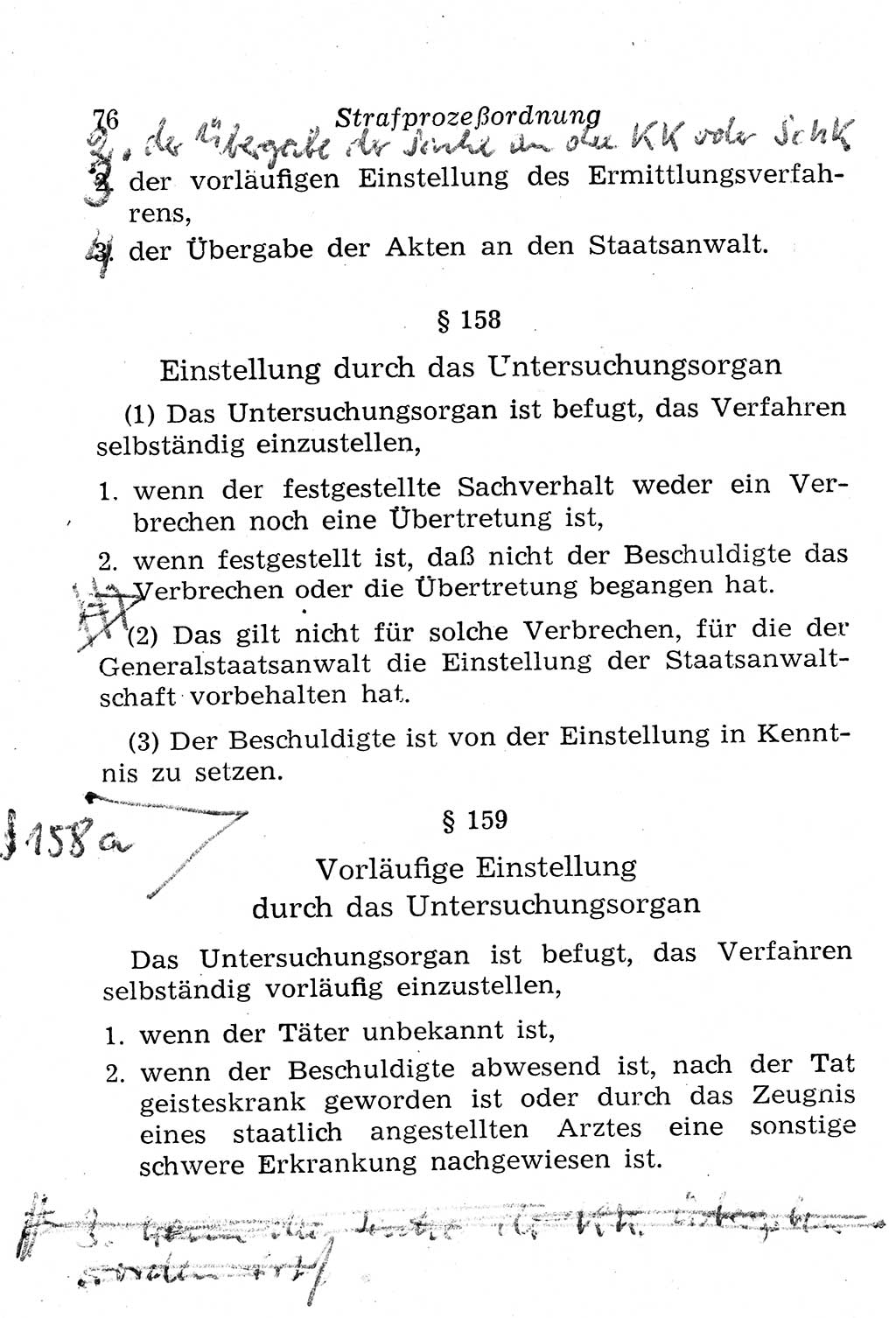 Strafprozeßordnung (StPO), Gerichtsverfassungsgesetz (GVG), Staatsanwaltsgesetz (StAG), Jugendgerichtsgesetz (JGG) und Strafregistergesetz (StRegG) [Deutsche Demokratische Republik (DDR)] 1958, Seite 76 (StPO GVG StAG JGG StRegG DDR 1958, S. 76)