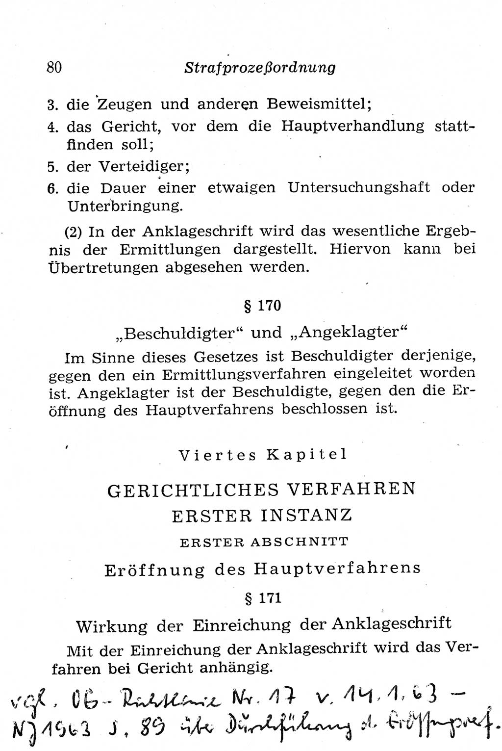 Strafprozeßordnung (StPO), Gerichtsverfassungsgesetz (GVG), Staatsanwaltsgesetz (StAG), Jugendgerichtsgesetz (JGG) und Strafregistergesetz (StRegG) [Deutsche Demokratische Republik (DDR)] 1958, Seite 80 (StPO GVG StAG JGG StRegG DDR 1958, S. 80)