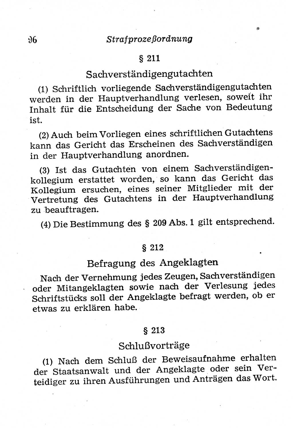 Strafprozeßordnung (StPO), Gerichtsverfassungsgesetz (GVG), Staatsanwaltsgesetz (StAG), Jugendgerichtsgesetz (JGG) und Strafregistergesetz (StRegG) [Deutsche Demokratische Republik (DDR)] 1958, Seite 96 (StPO GVG StAG JGG StRegG DDR 1958, S. 96)