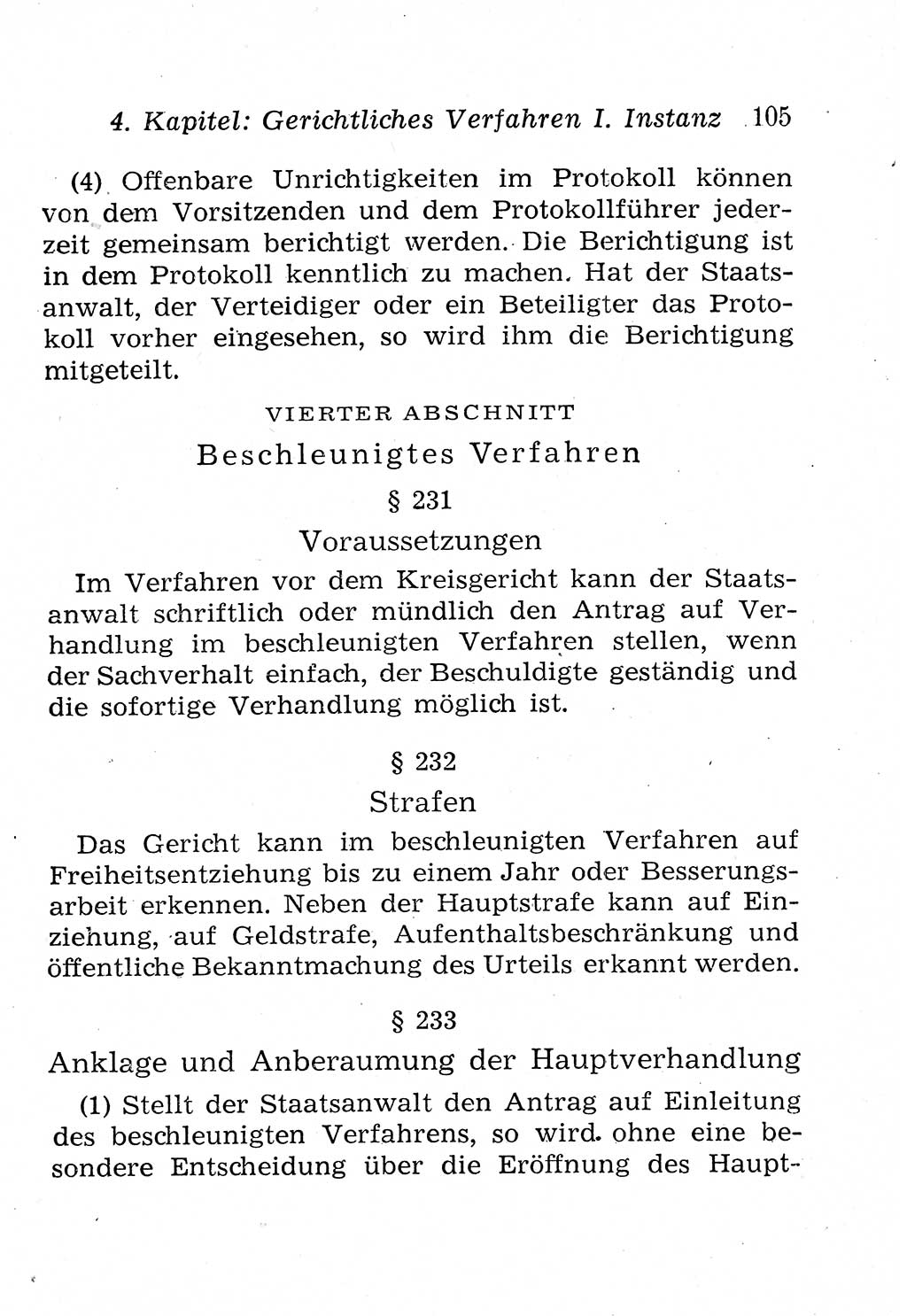 Strafprozeßordnung (StPO), Gerichtsverfassungsgesetz (GVG), Staatsanwaltsgesetz (StAG), Jugendgerichtsgesetz (JGG) und Strafregistergesetz (StRegG) [Deutsche Demokratische Republik (DDR)] 1958, Seite 105 (StPO GVG StAG JGG StRegG DDR 1958, S. 105)