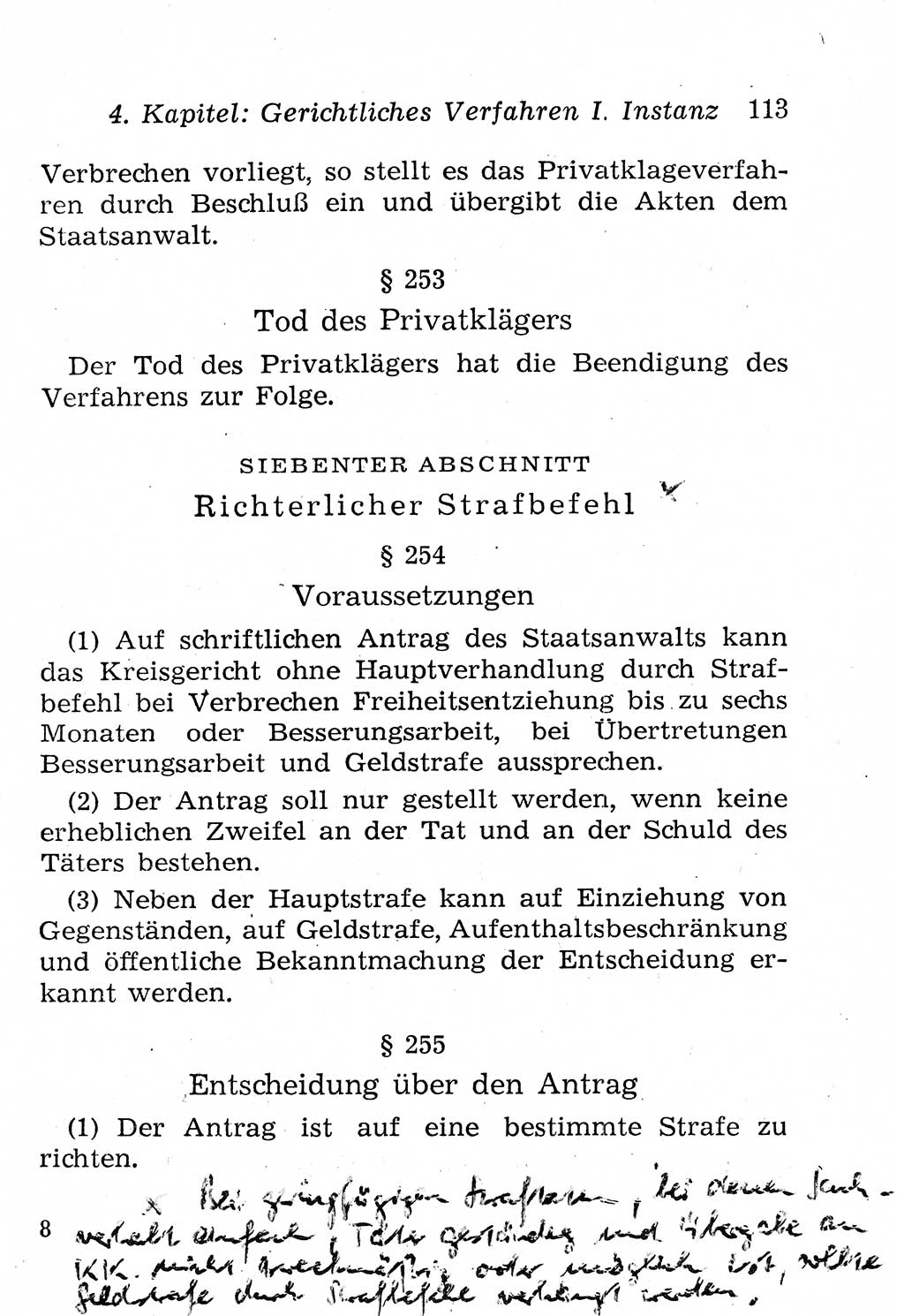 Strafprozeßordnung (StPO), Gerichtsverfassungsgesetz (GVG), Staatsanwaltsgesetz (StAG), Jugendgerichtsgesetz (JGG) und Strafregistergesetz (StRegG) [Deutsche Demokratische Republik (DDR)] 1958, Seite 113 (StPO GVG StAG JGG StRegG DDR 1958, S. 113)