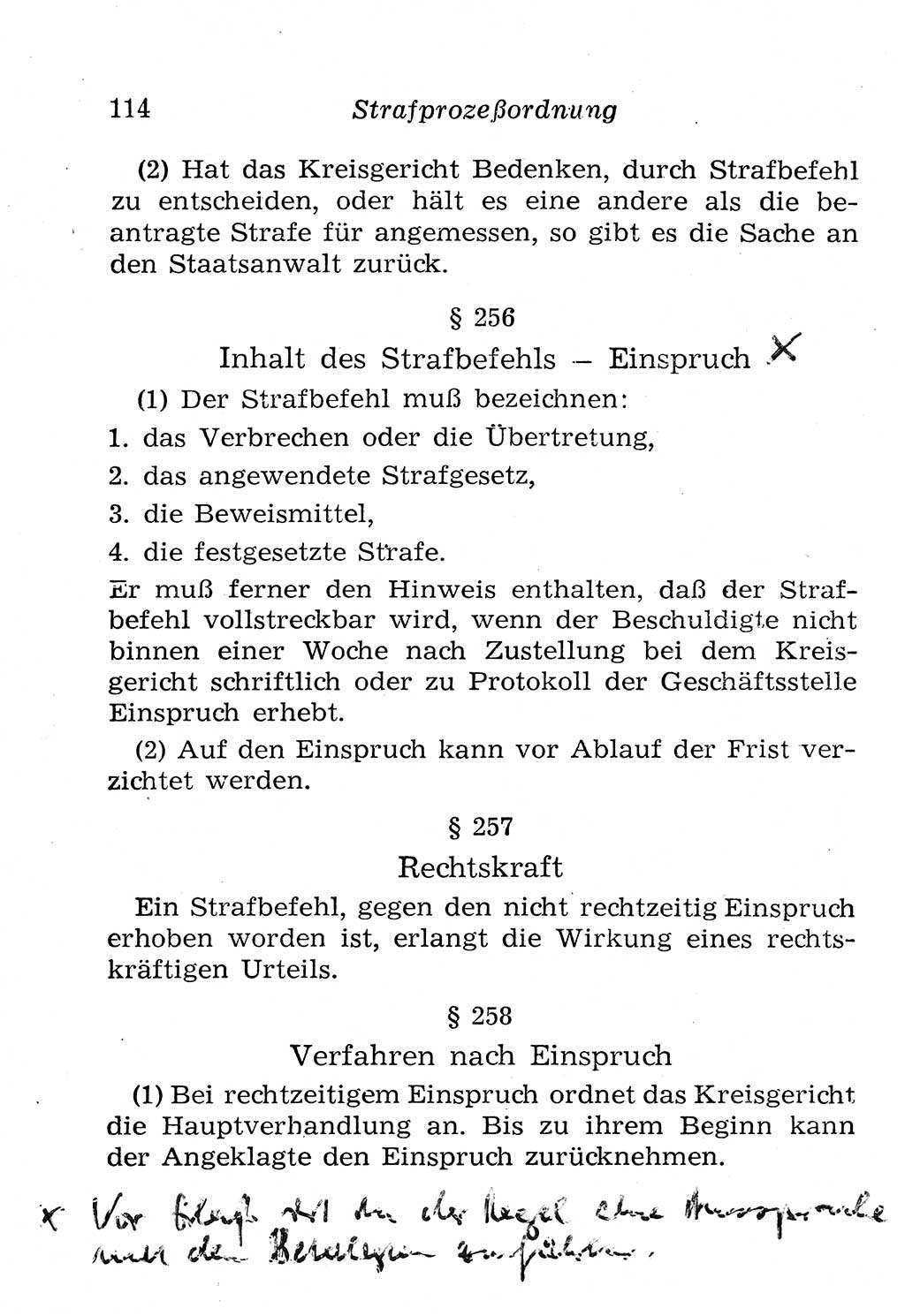 Strafprozeßordnung (StPO), Gerichtsverfassungsgesetz (GVG), Staatsanwaltsgesetz (StAG), Jugendgerichtsgesetz (JGG) und Strafregistergesetz (StRegG) [Deutsche Demokratische Republik (DDR)] 1958, Seite 114 (StPO GVG StAG JGG StRegG DDR 1958, S. 114)