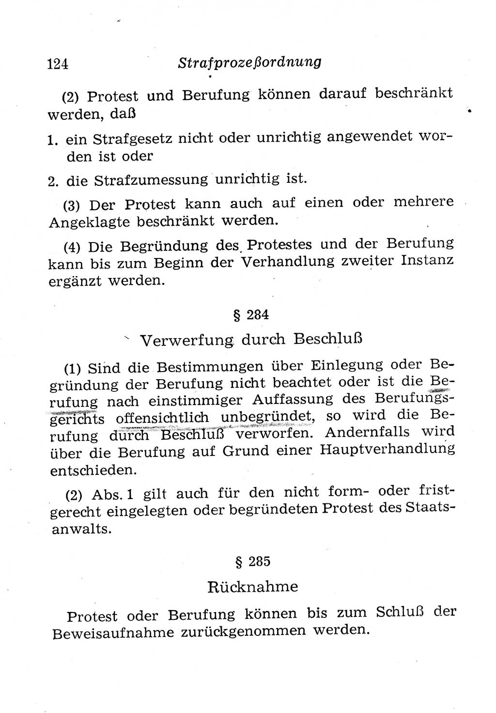 Strafprozeßordnung (StPO), Gerichtsverfassungsgesetz (GVG), Staatsanwaltsgesetz (StAG), Jugendgerichtsgesetz (JGG) und Strafregistergesetz (StRegG) [Deutsche Demokratische Republik (DDR)] 1958, Seite 124 (StPO GVG StAG JGG StRegG DDR 1958, S. 124)