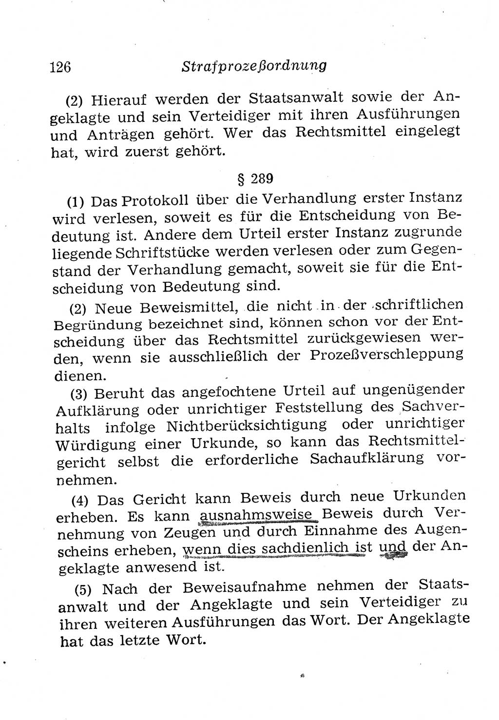 Strafprozeßordnung (StPO), Gerichtsverfassungsgesetz (GVG), Staatsanwaltsgesetz (StAG), Jugendgerichtsgesetz (JGG) und Strafregistergesetz (StRegG) [Deutsche Demokratische Republik (DDR)] 1958, Seite 126 (StPO GVG StAG JGG StRegG DDR 1958, S. 126)