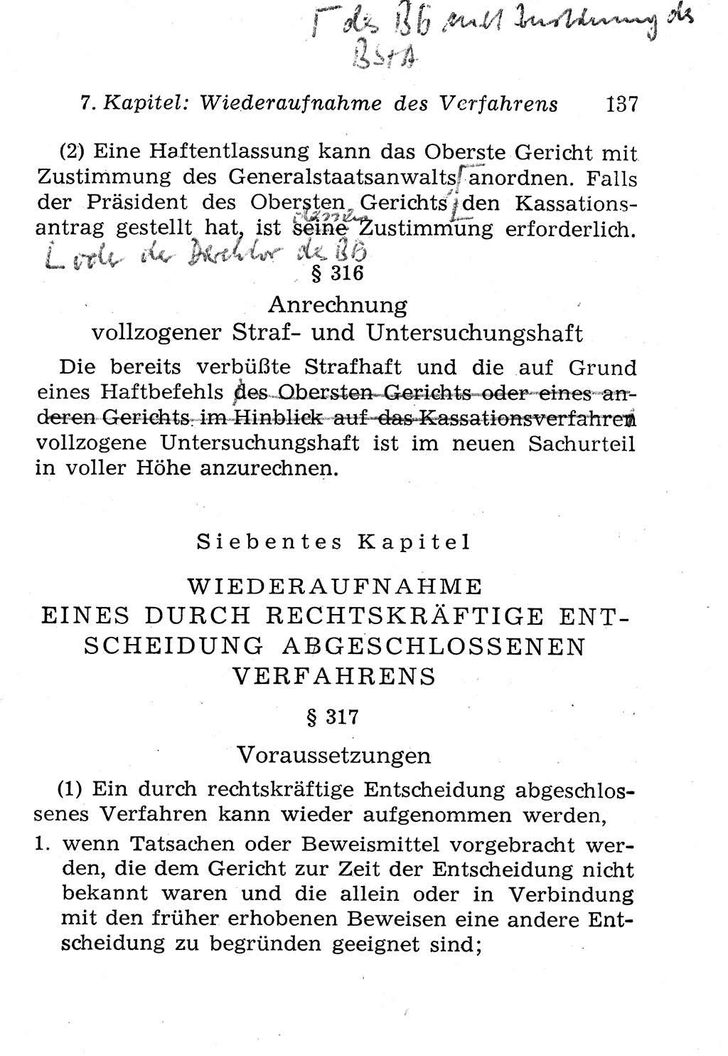 Strafprozeßordnung (StPO), Gerichtsverfassungsgesetz (GVG), Staatsanwaltsgesetz (StAG), Jugendgerichtsgesetz (JGG) und Strafregistergesetz (StRegG) [Deutsche Demokratische Republik (DDR)] 1958, Seite 137 (StPO GVG StAG JGG StRegG DDR 1958, S. 137)