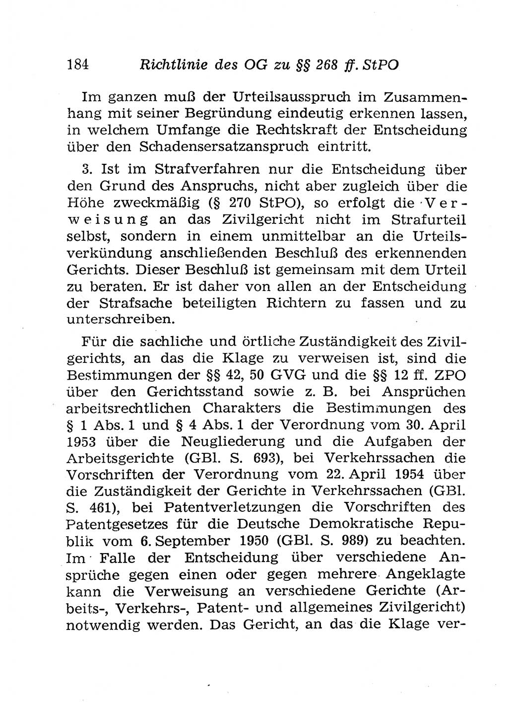 Strafprozeßordnung (StPO), Gerichtsverfassungsgesetz (GVG), Staatsanwaltsgesetz (StAG), Jugendgerichtsgesetz (JGG) und Strafregistergesetz (StRegG) [Deutsche Demokratische Republik (DDR)] 1958, Seite 184 (StPO GVG StAG JGG StRegG DDR 1958, S. 184)