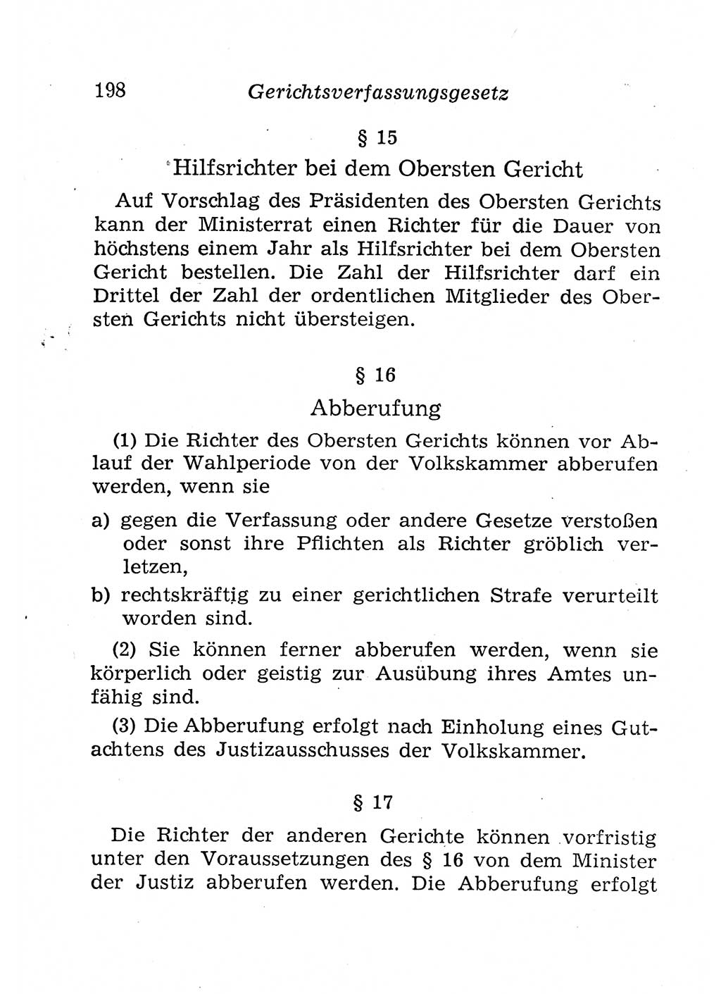 Strafprozeßordnung (StPO), Gerichtsverfassungsgesetz (GVG), Staatsanwaltsgesetz (StAG), Jugendgerichtsgesetz (JGG) und Strafregistergesetz (StRegG) [Deutsche Demokratische Republik (DDR)] 1958, Seite 198 (StPO GVG StAG JGG StRegG DDR 1958, S. 198)