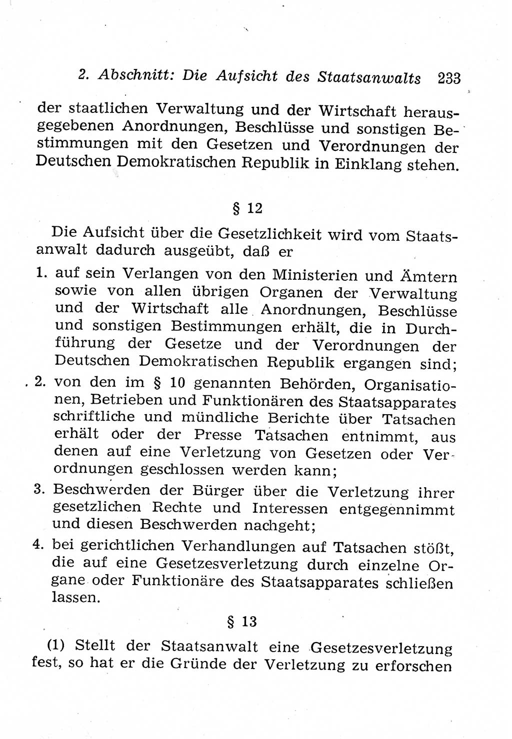 Strafprozeßordnung (StPO), Gerichtsverfassungsgesetz (GVG), Staatsanwaltsgesetz (StAG), Jugendgerichtsgesetz (JGG) und Strafregistergesetz (StRegG) [Deutsche Demokratische Republik (DDR)] 1958, Seite 233 (StPO GVG StAG JGG StRegG DDR 1958, S. 233)