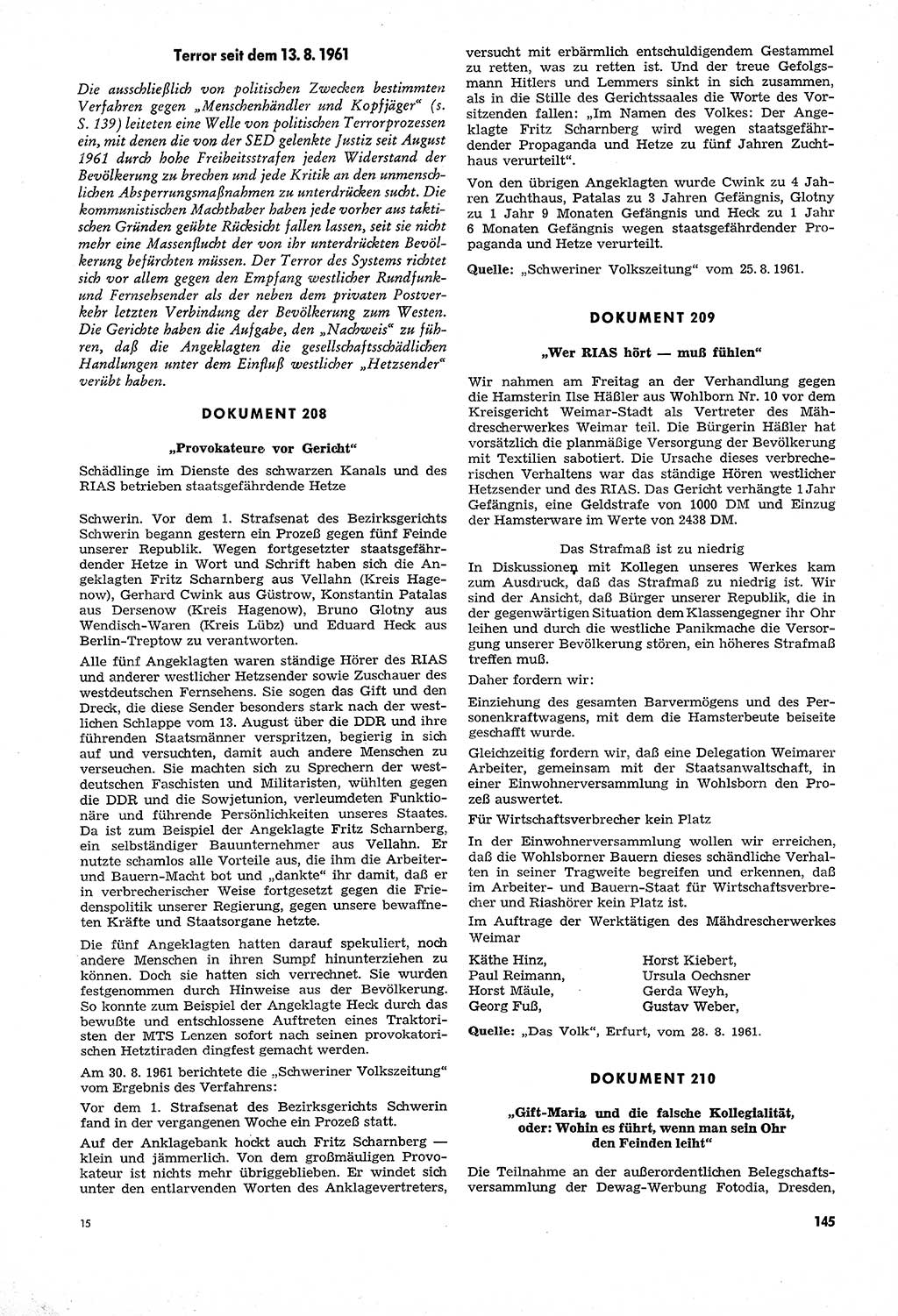 Unrecht als System, Dokumente über planmäßige Rechtsverletzungen in der Sowjetzone Deutschlands, zusammengestellt vom Untersuchungsausschuß Freiheitlicher Juristen (UFJ), Teil Ⅳ 1958-1961, herausgegeben vom Bundesministerium für gesamtdeutsche Fragen, Bonn und Berlin 1962, Seite 145 (Unr. Syst. 1958-1961, S. 145)