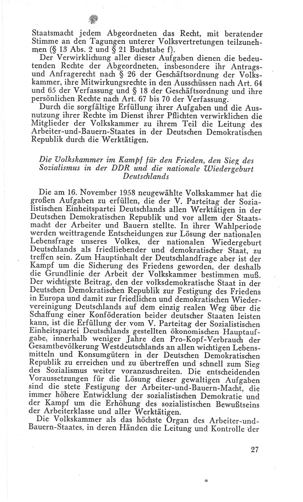 Handbuch der Volkskammer (VK) der Deutschen Demokratischen Republik (DDR), 3. Wahlperiode 1958-1963, Seite 27 (Hdb. VK. DDR 3. WP. 1958-1963, S. 27)