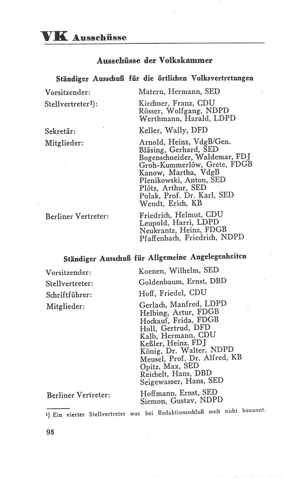 Handbuch der Volkskammer (VK) der Deutschen Demokratischen Republik (DDR), 3. Wahlperiode 1958-1963, Seite 98 (Hdb. VK. DDR 3. WP. 1958-1963, S. 98)