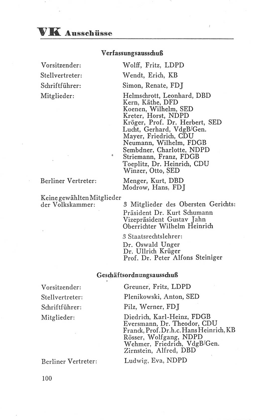 Handbuch der Volkskammer (VK) der Deutschen Demokratischen Republik (DDR), 3. Wahlperiode 1958-1963, Seite 100 (Hdb. VK. DDR 3. WP. 1958-1963, S. 100)