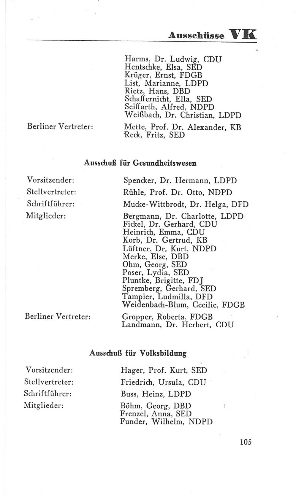 Handbuch der Volkskammer (VK) der Deutschen Demokratischen Republik (DDR), 3. Wahlperiode 1958-1963, Seite 105 (Hdb. VK. DDR 3. WP. 1958-1963, S. 105)