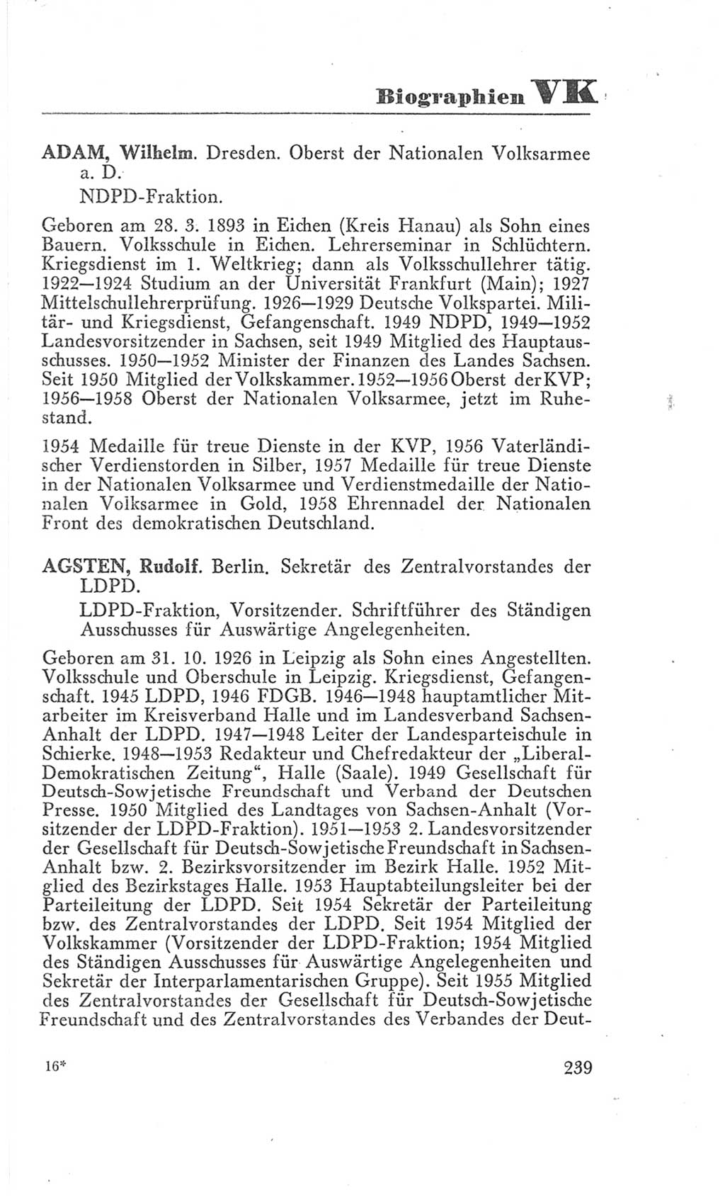 Handbuch der Volkskammer (VK) der Deutschen Demokratischen Republik (DDR), 3. Wahlperiode 1958-1963, Seite 239 (Hdb. VK. DDR 3. WP. 1958-1963, S. 239)