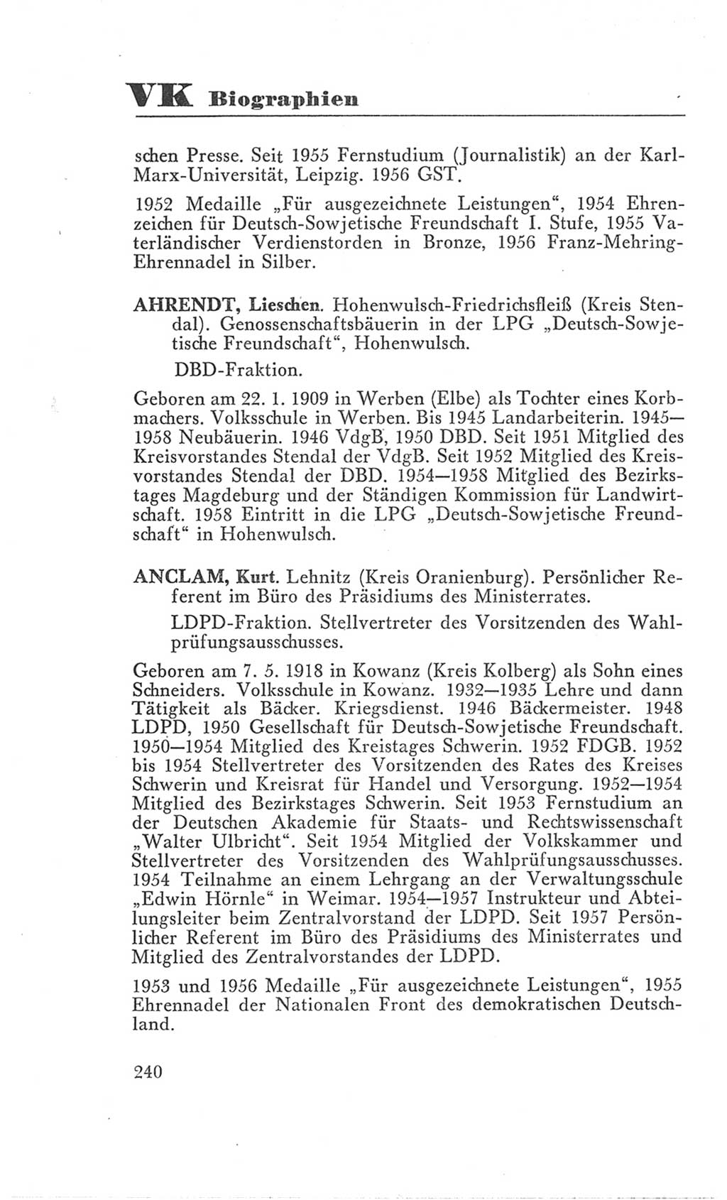 Handbuch der Volkskammer (VK) der Deutschen Demokratischen Republik (DDR), 3. Wahlperiode 1958-1963, Seite 240 (Hdb. VK. DDR 3. WP. 1958-1963, S. 240)