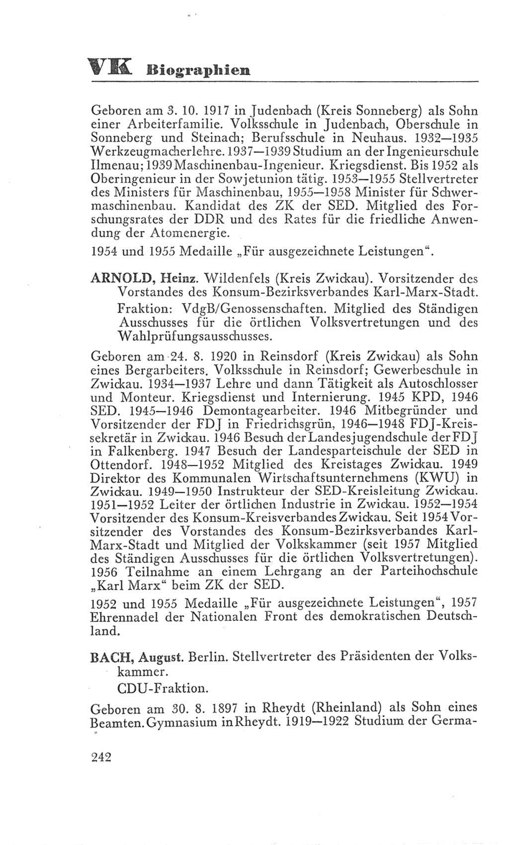 Handbuch der Volkskammer (VK) der Deutschen Demokratischen Republik (DDR), 3. Wahlperiode 1958-1963, Seite 242 (Hdb. VK. DDR 3. WP. 1958-1963, S. 242)