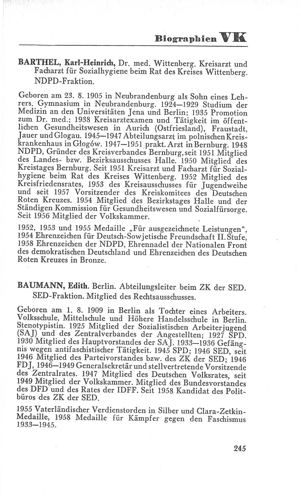 Handbuch der Volkskammer (VK) der Deutschen Demokratischen Republik (DDR), 3. Wahlperiode 1958-1963, Seite 245 (Hdb. VK. DDR 3. WP. 1958-1963, S. 245)