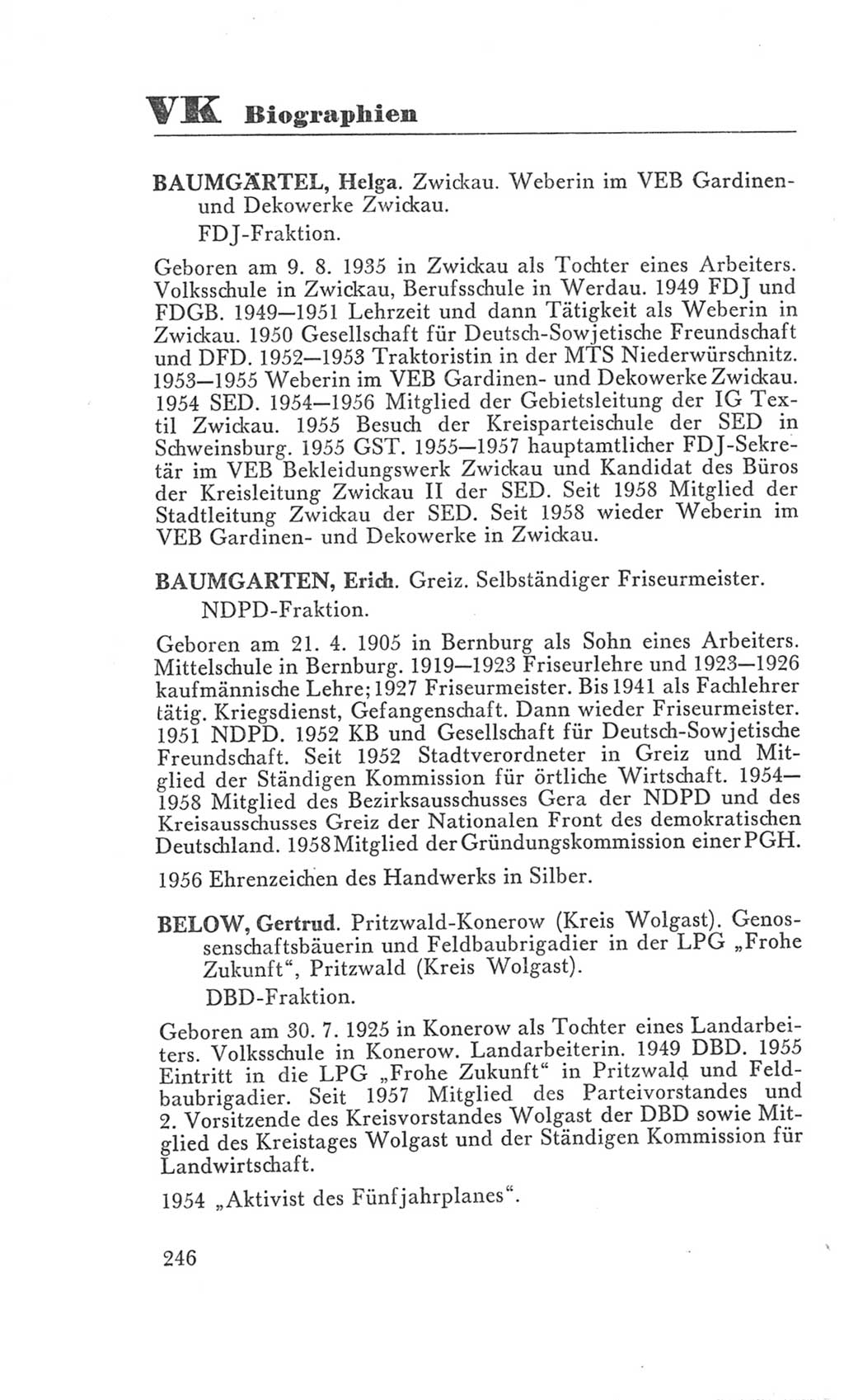 Handbuch der Volkskammer (VK) der Deutschen Demokratischen Republik (DDR), 3. Wahlperiode 1958-1963, Seite 246 (Hdb. VK. DDR 3. WP. 1958-1963, S. 246)