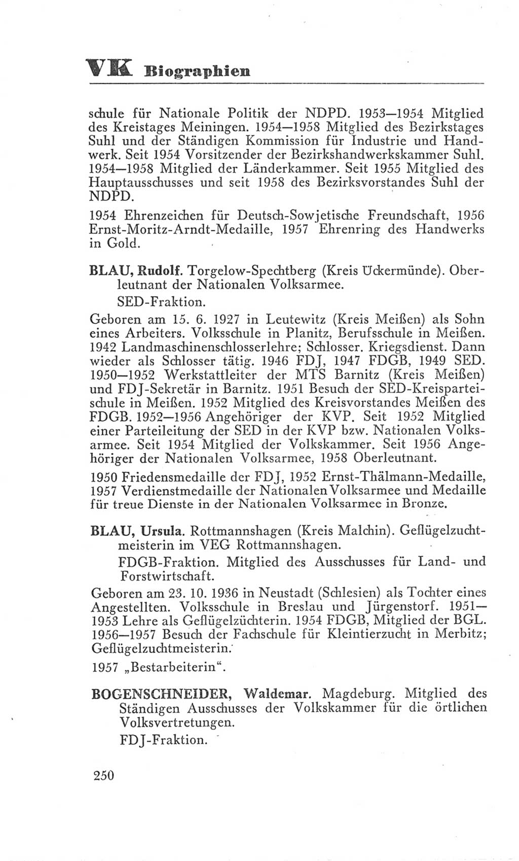 Handbuch der Volkskammer (VK) der Deutschen Demokratischen Republik (DDR), 3. Wahlperiode 1958-1963, Seite 250 (Hdb. VK. DDR 3. WP. 1958-1963, S. 250)