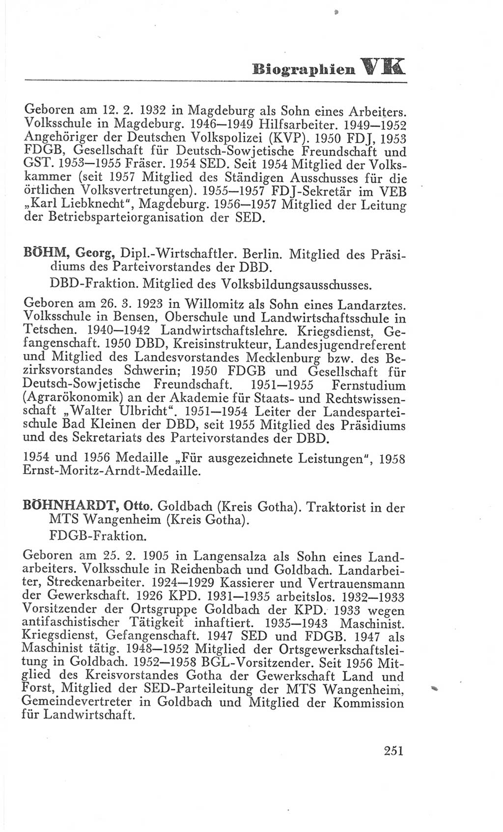 Handbuch der Volkskammer (VK) der Deutschen Demokratischen Republik (DDR), 3. Wahlperiode 1958-1963, Seite 251 (Hdb. VK. DDR 3. WP. 1958-1963, S. 251)