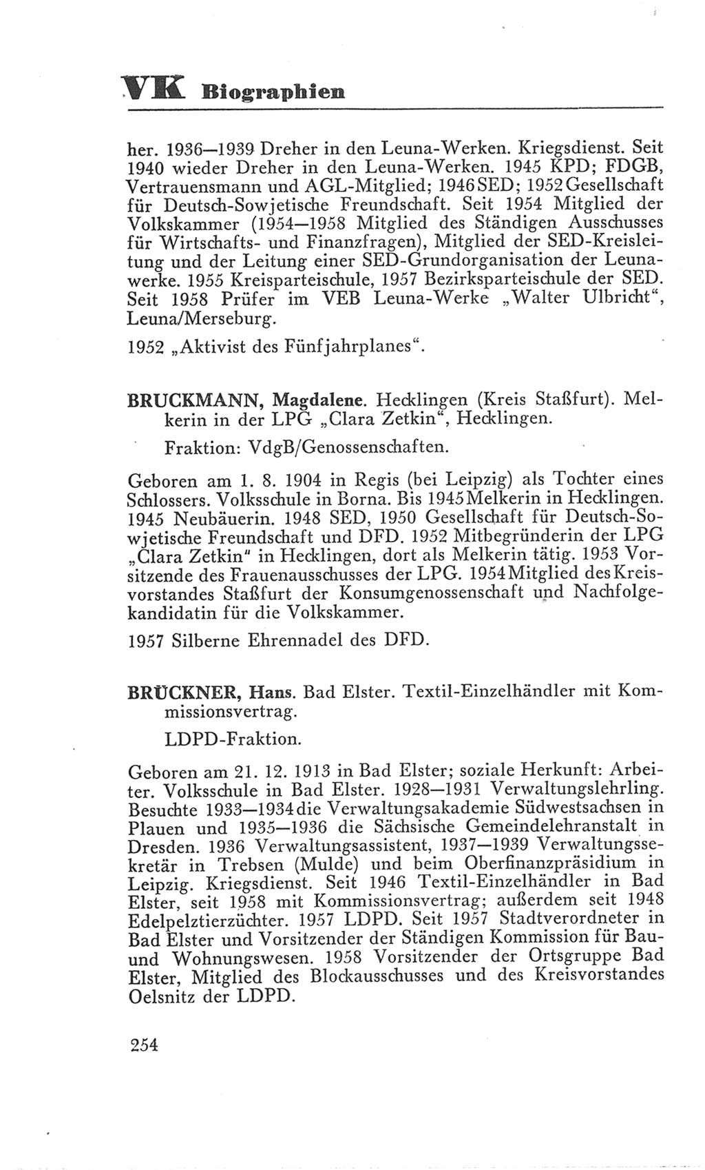 Handbuch der Volkskammer (VK) der Deutschen Demokratischen Republik (DDR), 3. Wahlperiode 1958-1963, Seite 254 (Hdb. VK. DDR 3. WP. 1958-1963, S. 254)