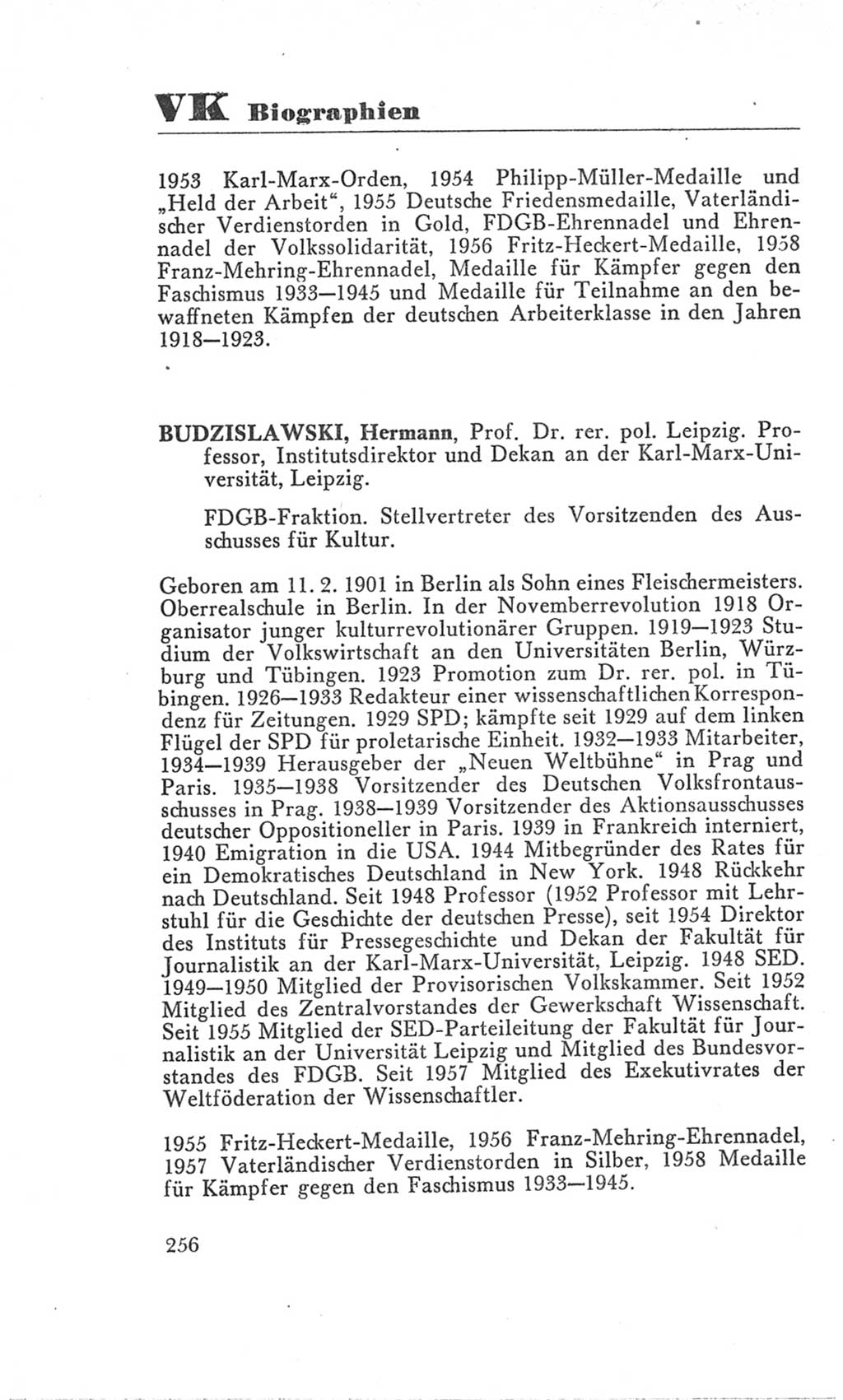 Handbuch der Volkskammer (VK) der Deutschen Demokratischen Republik (DDR), 3. Wahlperiode 1958-1963, Seite 256 (Hdb. VK. DDR 3. WP. 1958-1963, S. 256)