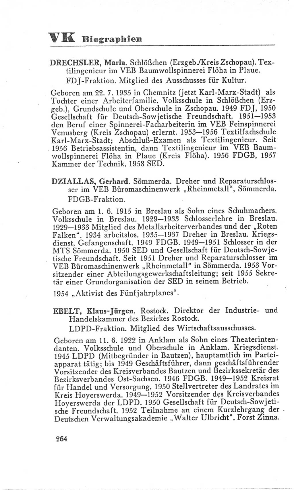 Handbuch der Volkskammer (VK) der Deutschen Demokratischen Republik (DDR), 3. Wahlperiode 1958-1963, Seite 264 (Hdb. VK. DDR 3. WP. 1958-1963, S. 264)