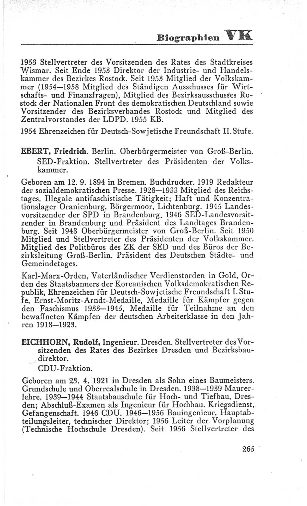 Handbuch der Volkskammer (VK) der Deutschen Demokratischen Republik (DDR), 3. Wahlperiode 1958-1963, Seite 265 (Hdb. VK. DDR 3. WP. 1958-1963, S. 265)