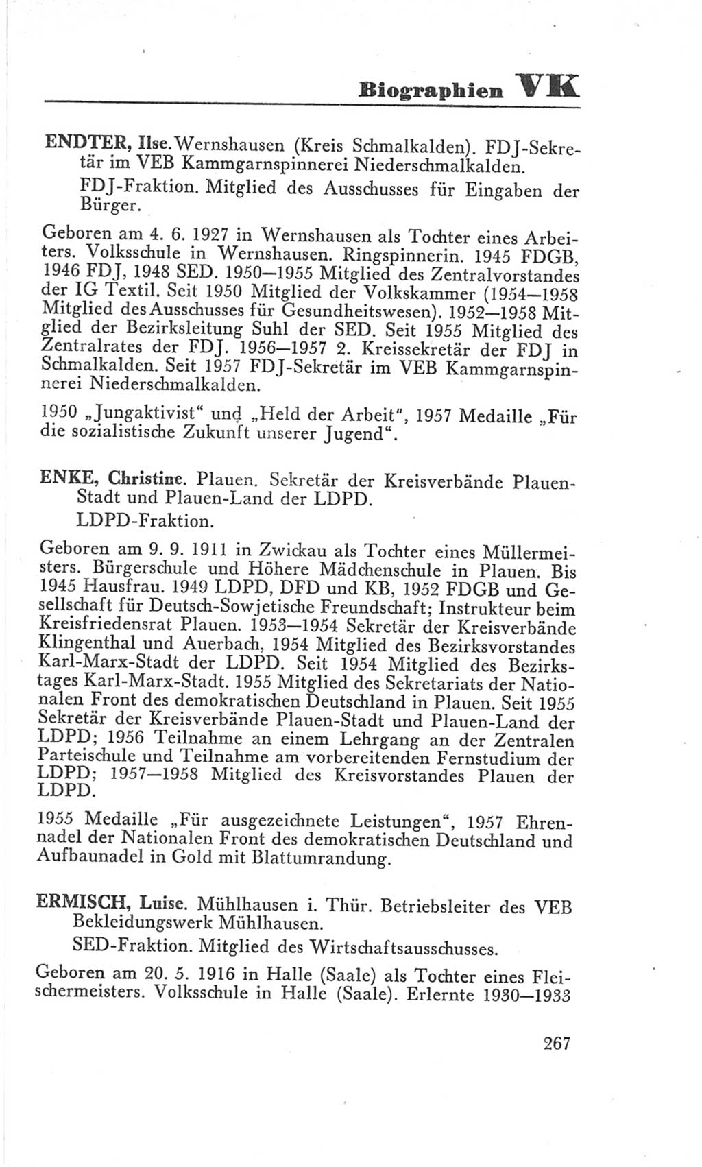 Handbuch der Volkskammer (VK) der Deutschen Demokratischen Republik (DDR), 3. Wahlperiode 1958-1963, Seite 267 (Hdb. VK. DDR 3. WP. 1958-1963, S. 267)