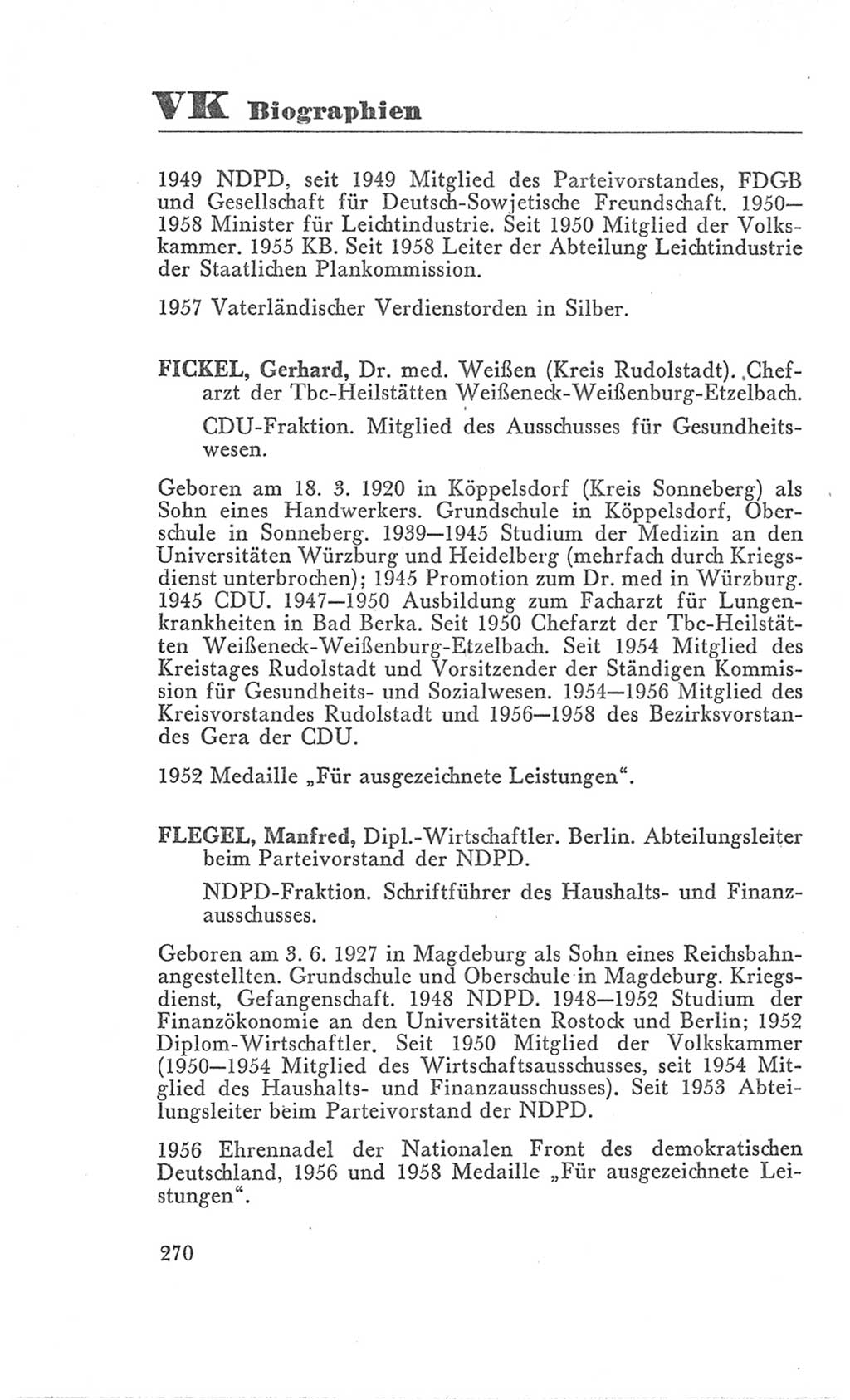Handbuch der Volkskammer (VK) der Deutschen Demokratischen Republik (DDR), 3. Wahlperiode 1958-1963, Seite 270 (Hdb. VK. DDR 3. WP. 1958-1963, S. 270)