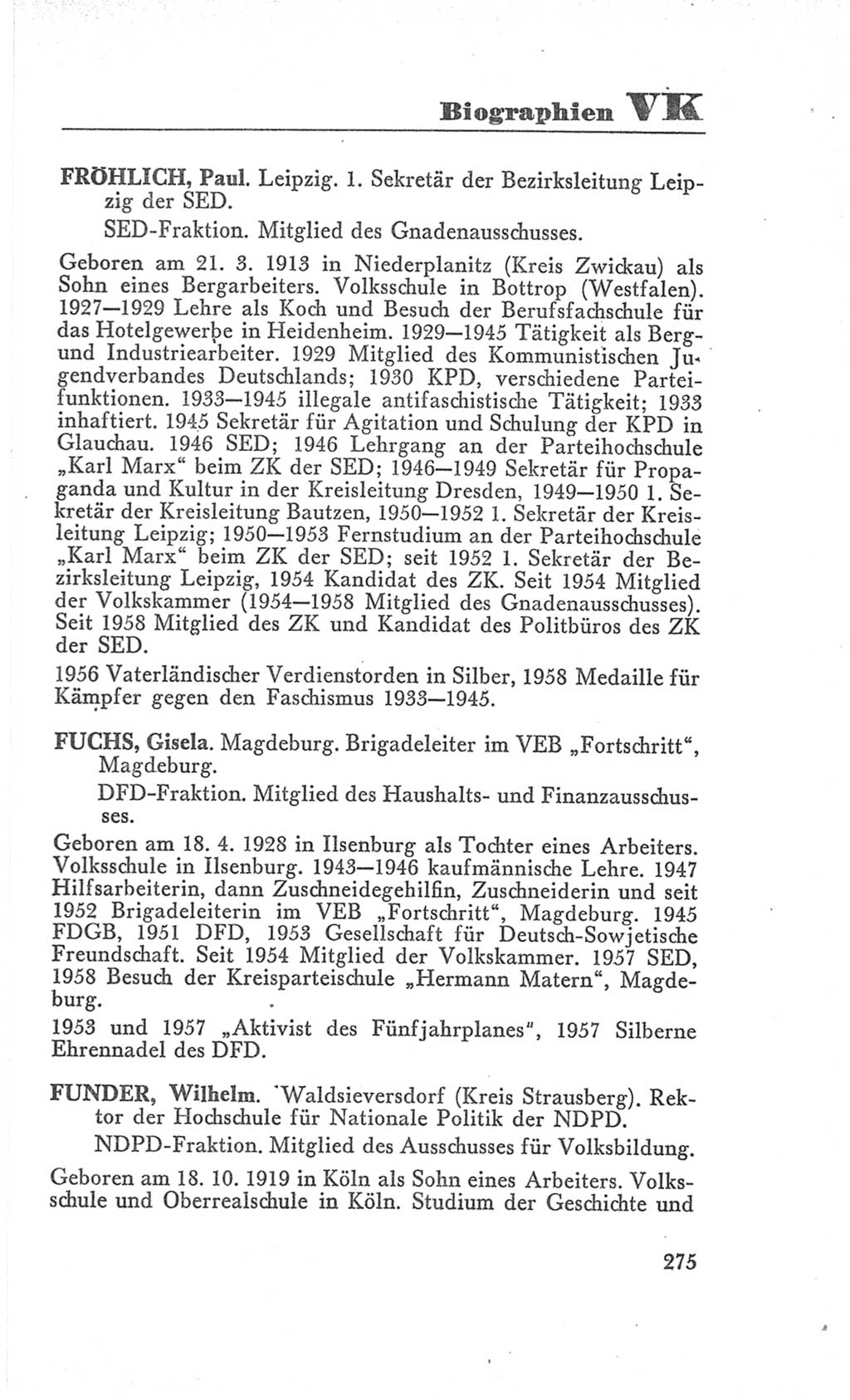 Handbuch der Volkskammer (VK) der Deutschen Demokratischen Republik (DDR), 3. Wahlperiode 1958-1963, Seite 275 (Hdb. VK. DDR 3. WP. 1958-1963, S. 275)