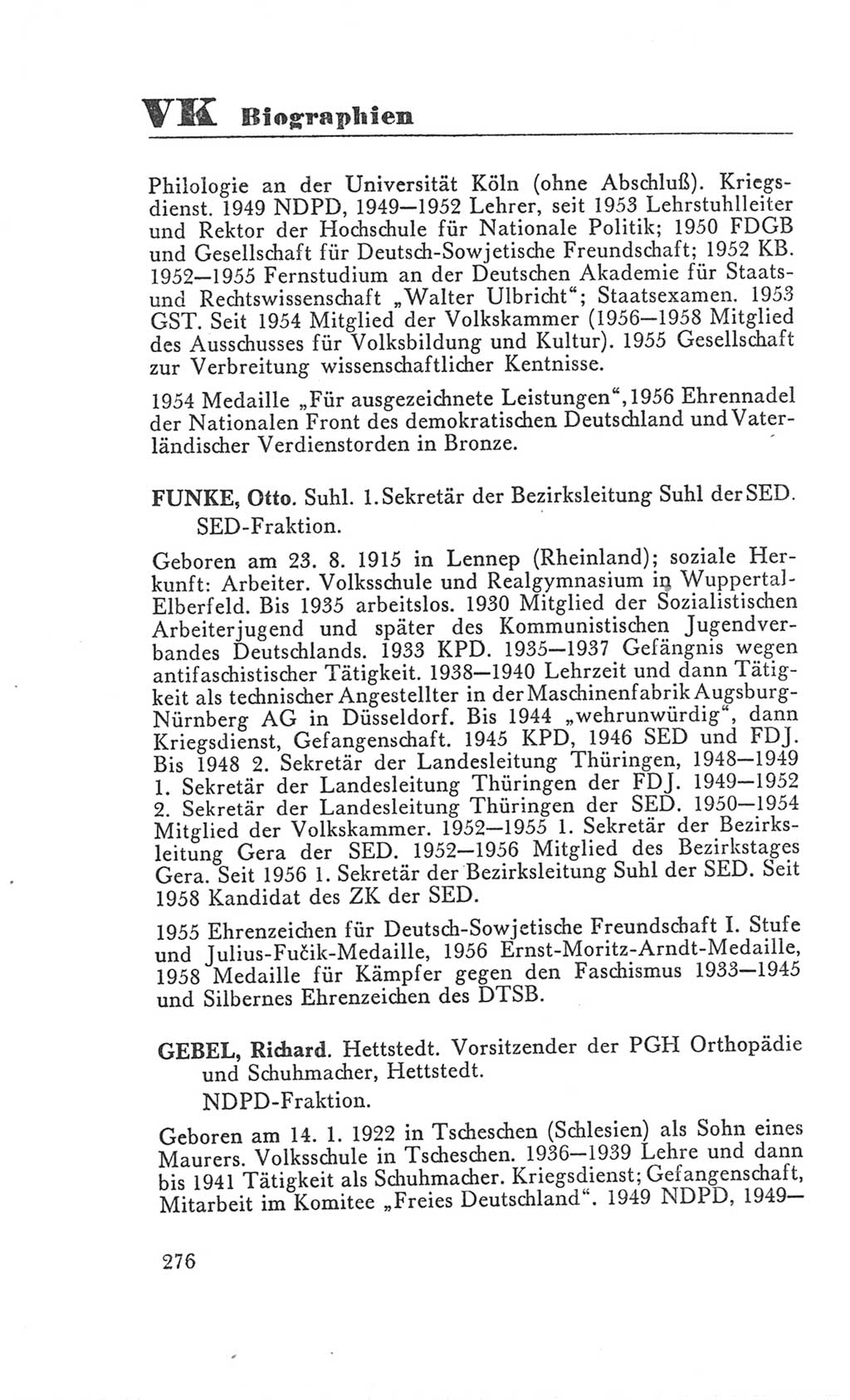 Handbuch der Volkskammer (VK) der Deutschen Demokratischen Republik (DDR), 3. Wahlperiode 1958-1963, Seite 276 (Hdb. VK. DDR 3. WP. 1958-1963, S. 276)