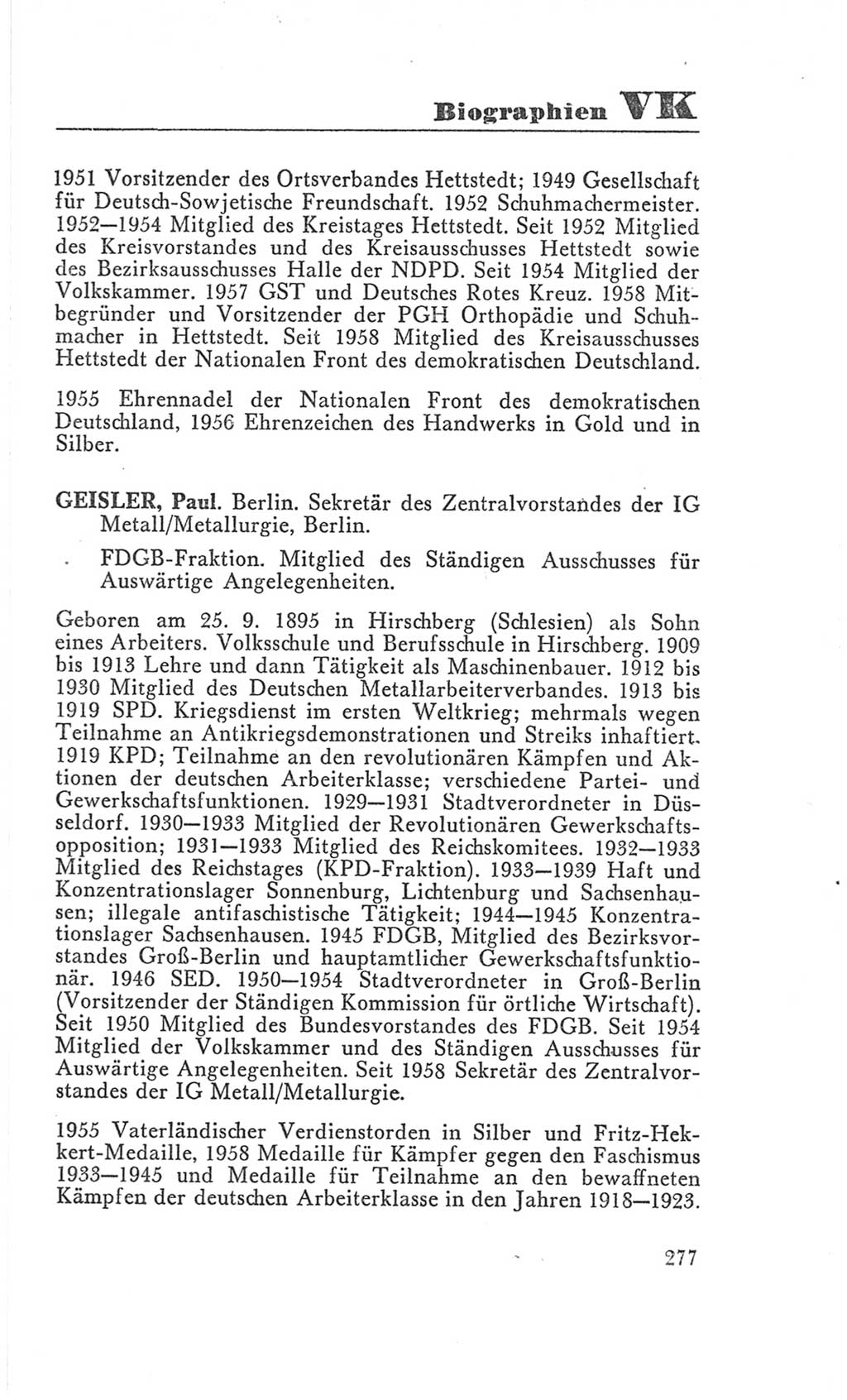 Handbuch der Volkskammer (VK) der Deutschen Demokratischen Republik (DDR), 3. Wahlperiode 1958-1963, Seite 277 (Hdb. VK. DDR 3. WP. 1958-1963, S. 277)