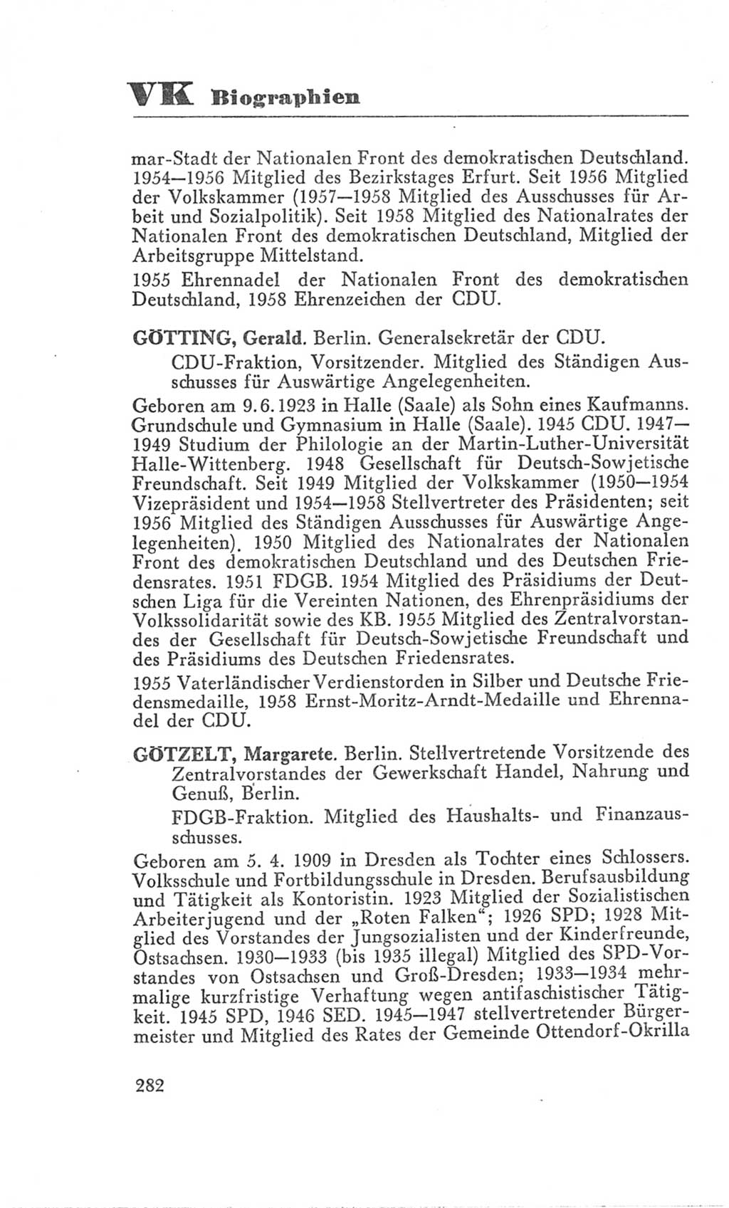 Handbuch der Volkskammer (VK) der Deutschen Demokratischen Republik (DDR), 3. Wahlperiode 1958-1963, Seite 282 (Hdb. VK. DDR 3. WP. 1958-1963, S. 282)