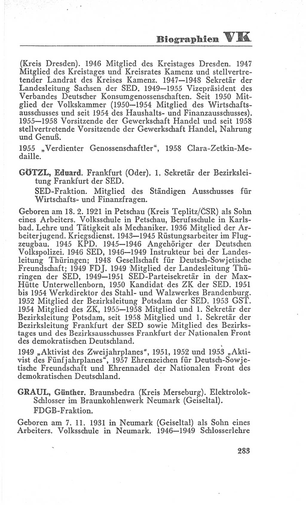Handbuch der Volkskammer (VK) der Deutschen Demokratischen Republik (DDR), 3. Wahlperiode 1958-1963, Seite 283 (Hdb. VK. DDR 3. WP. 1958-1963, S. 283)